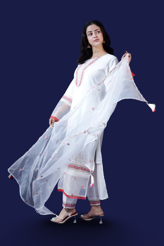 Off White Silk Blend Suit Set