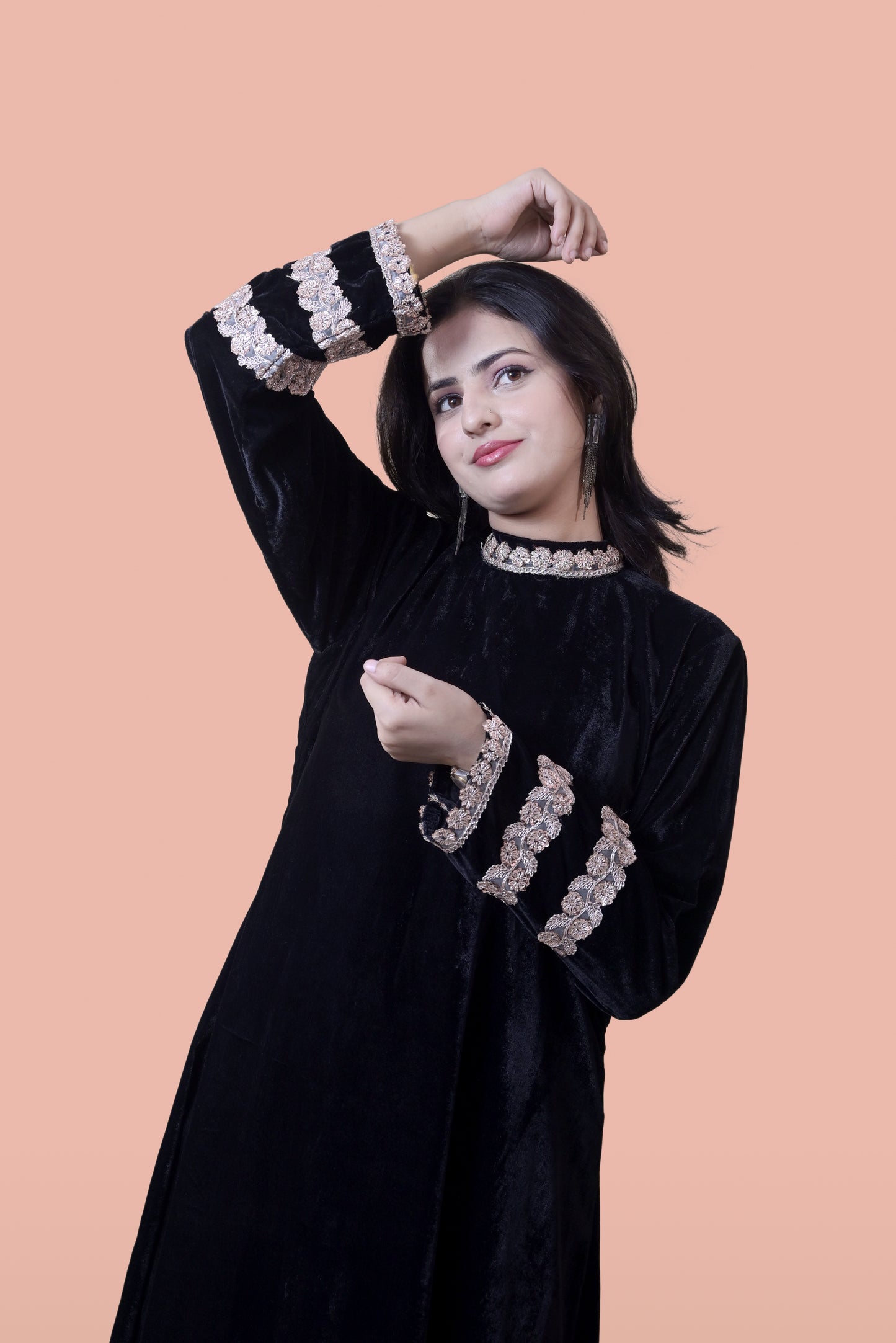 Two Piece Black Velvet Set(High Neck)