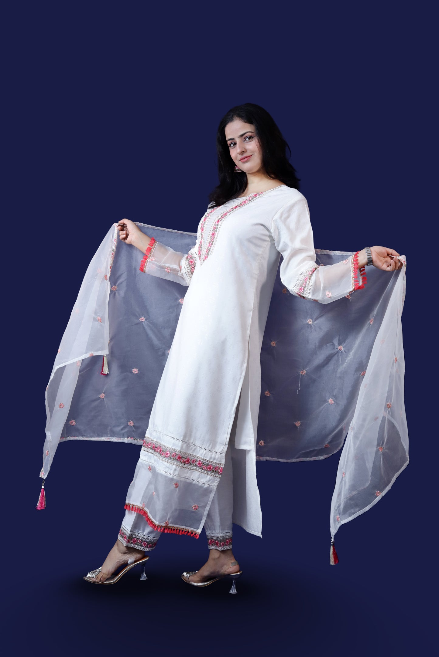 Off White Silk Blend Suit Set