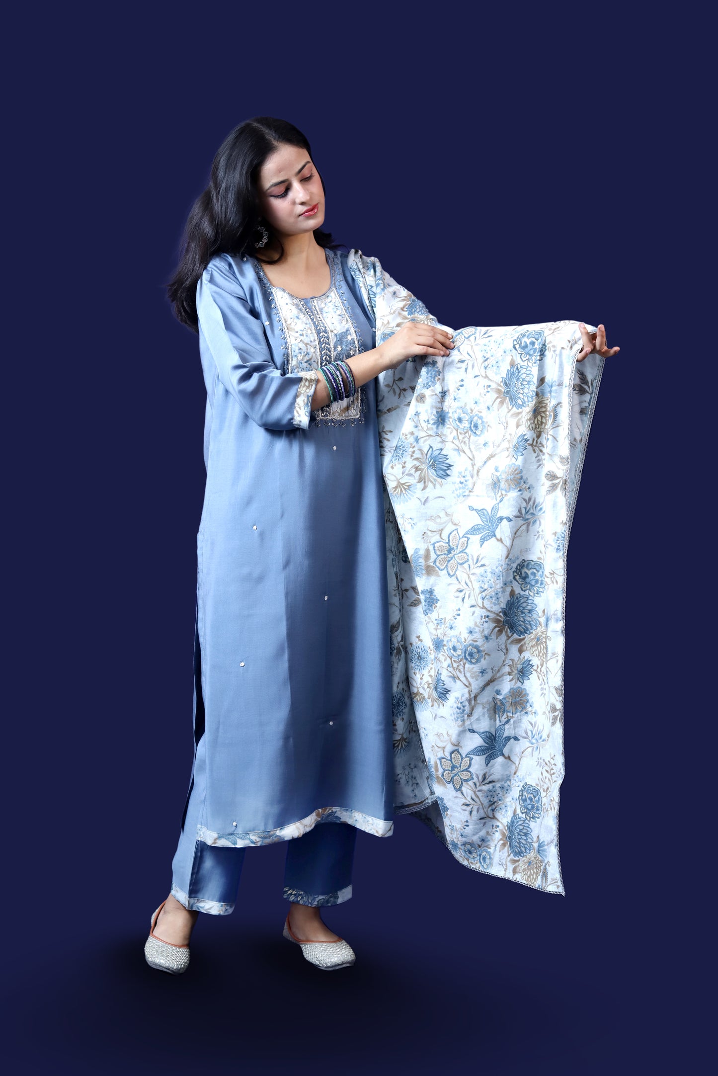 Grey Muslin Suit Set