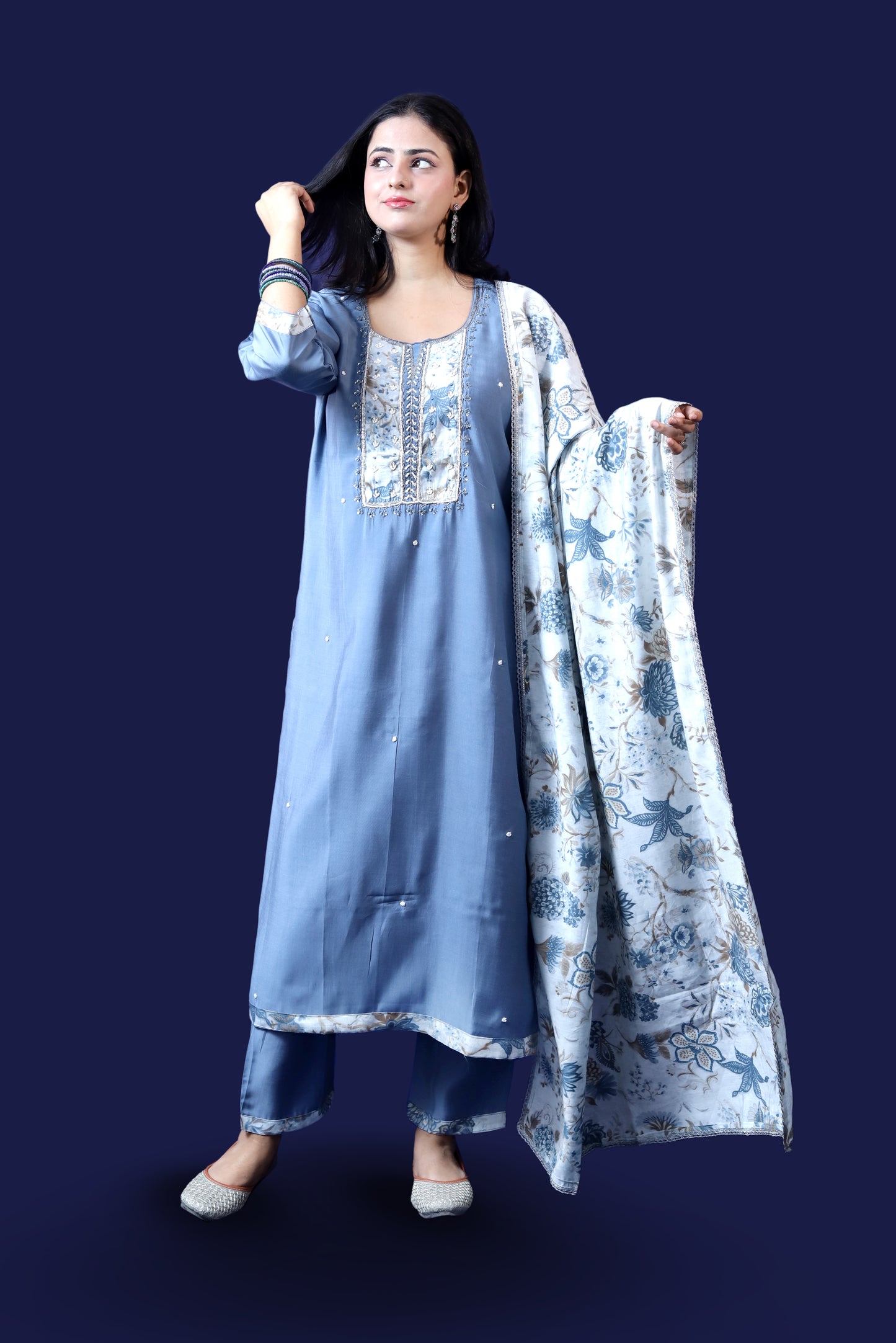 Grey Muslin Suit Set
