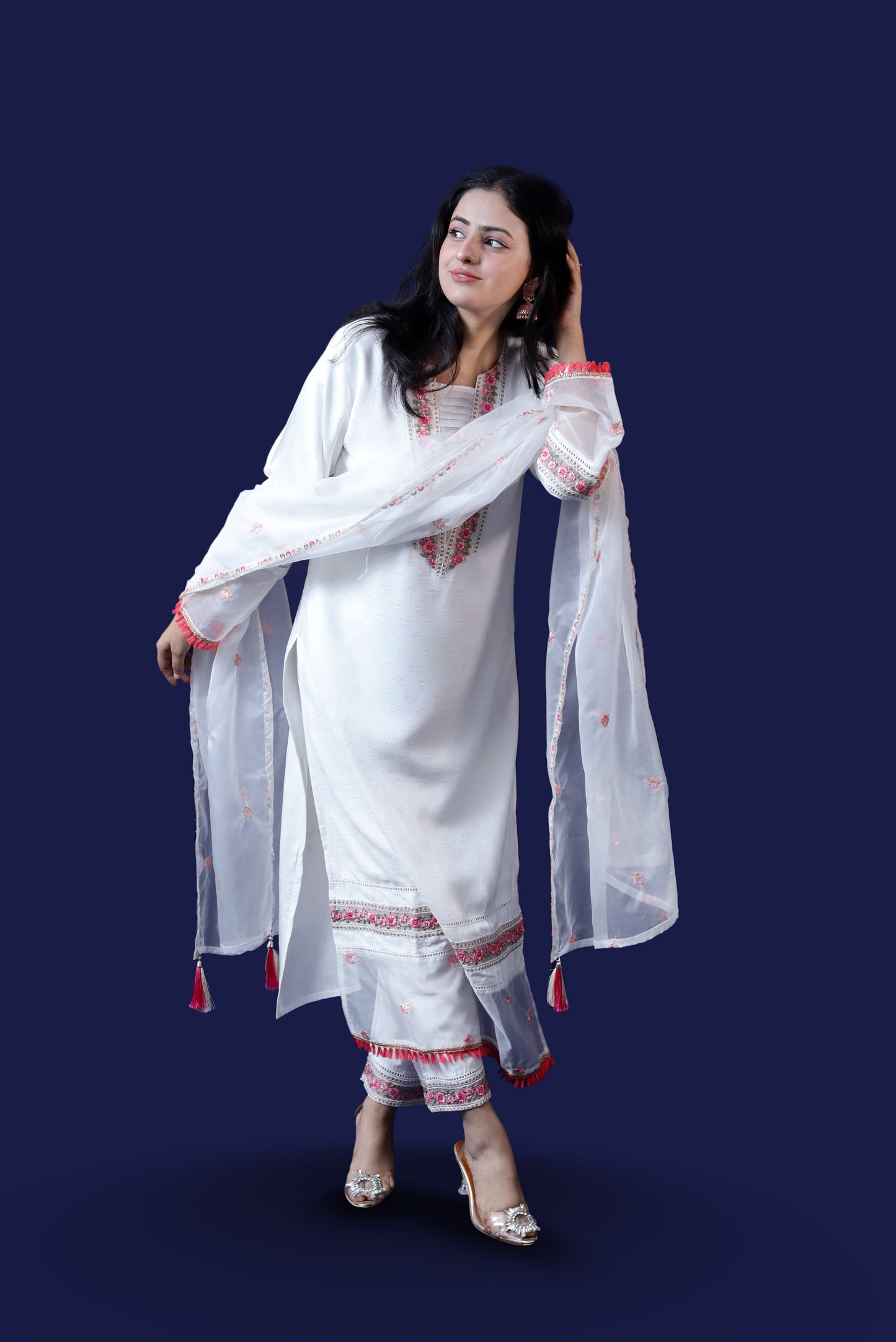 Off White Silk Blend Suit Set