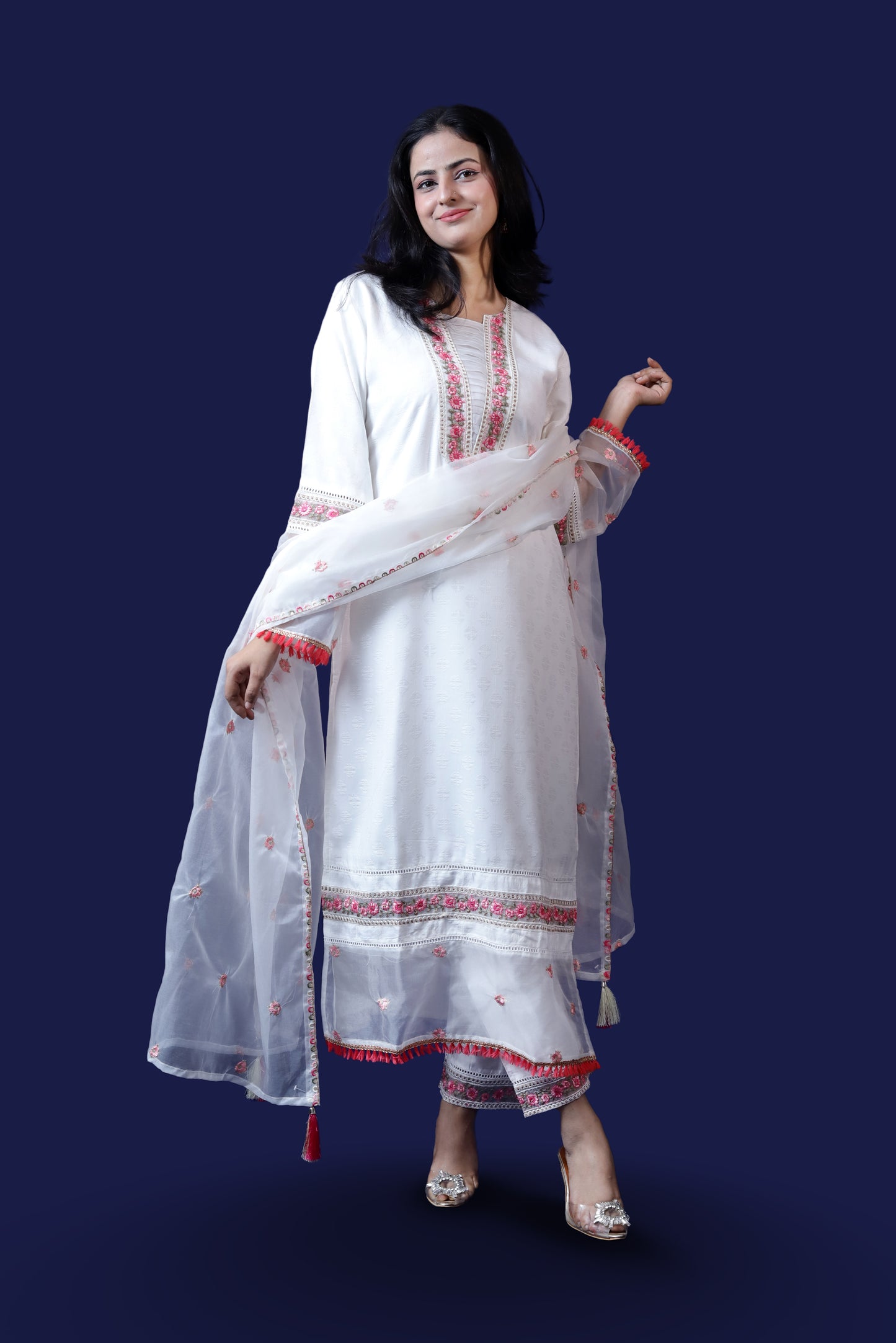 Off White Silk Blend Suit Set