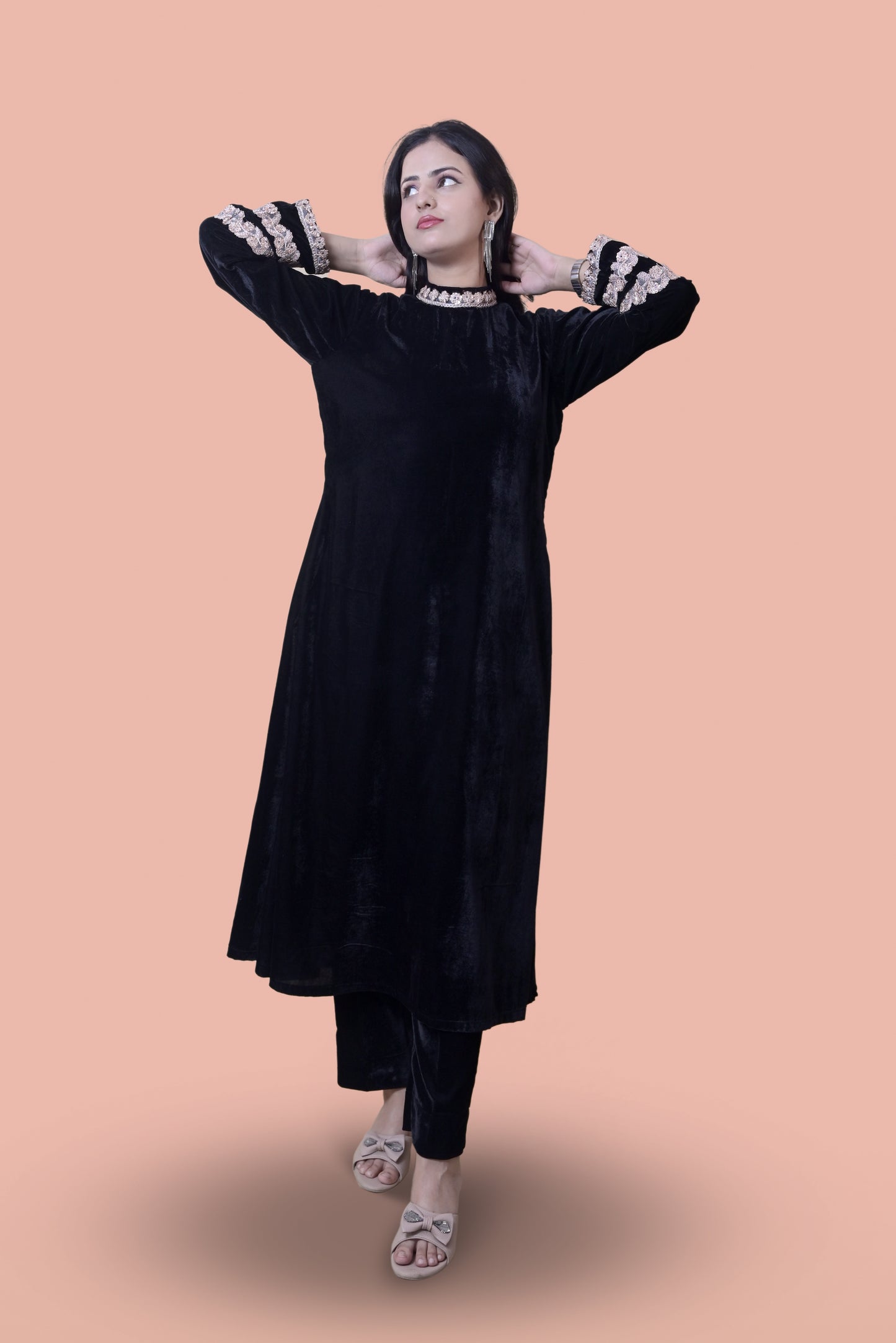 Two Piece Black Velvet Set(High Neck)