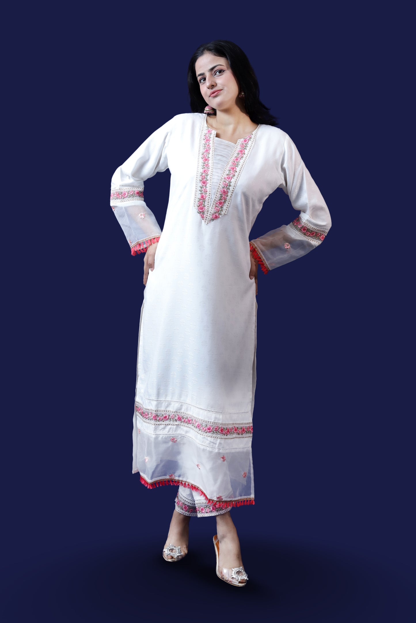 Off White Silk Blend Suit Set