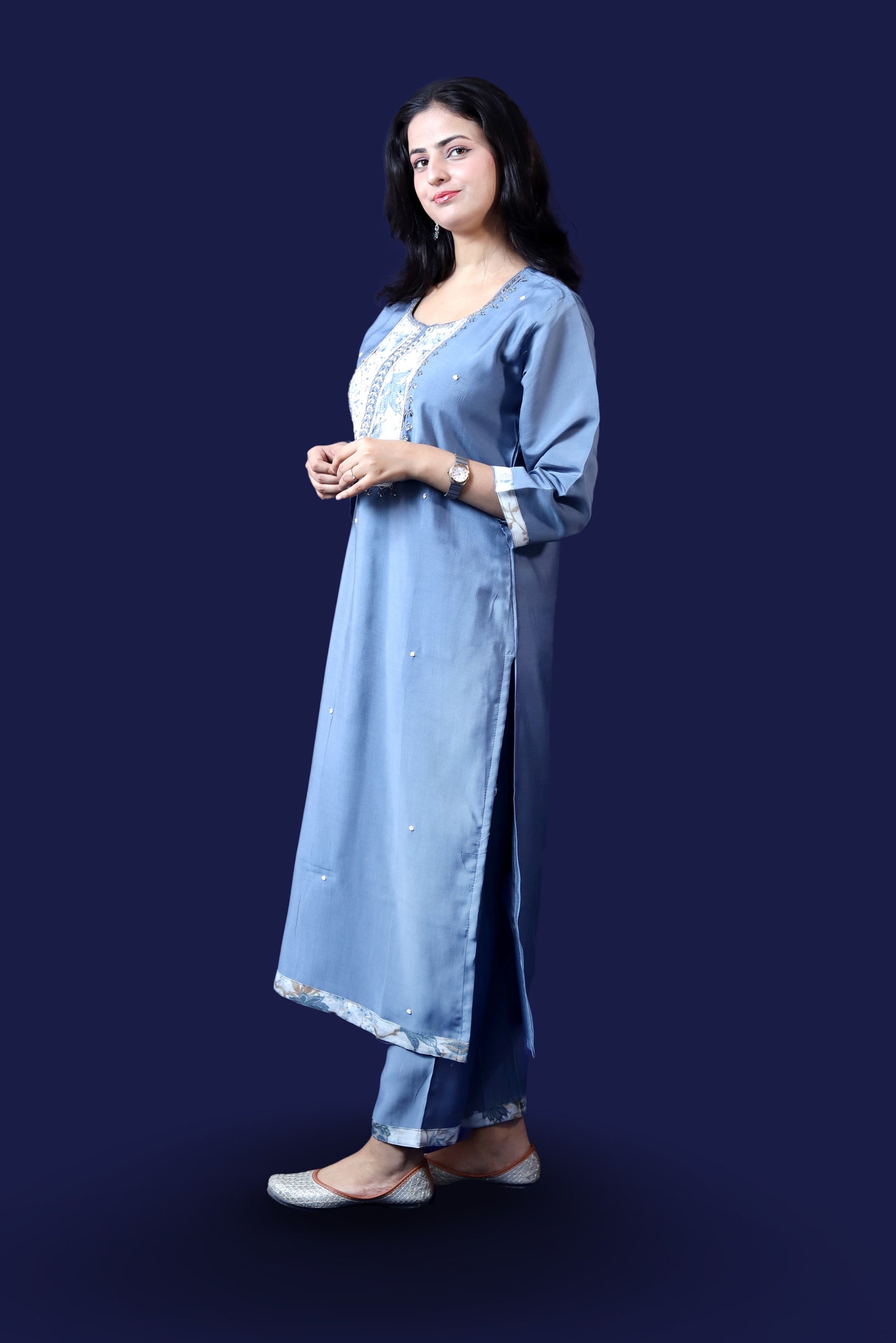 Grey Muslin Suit Set
