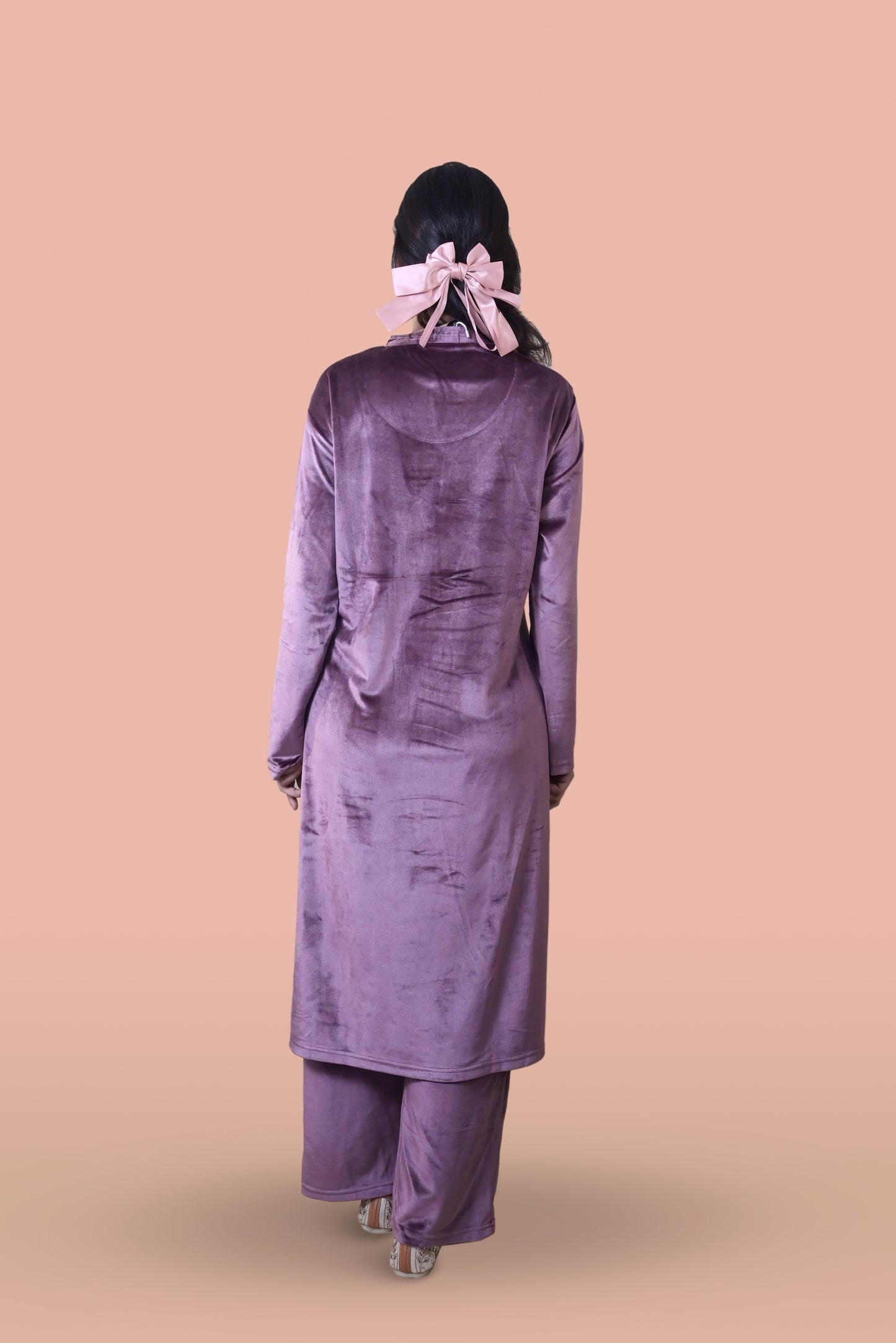 Pink Velvet Shawl Kurta Set