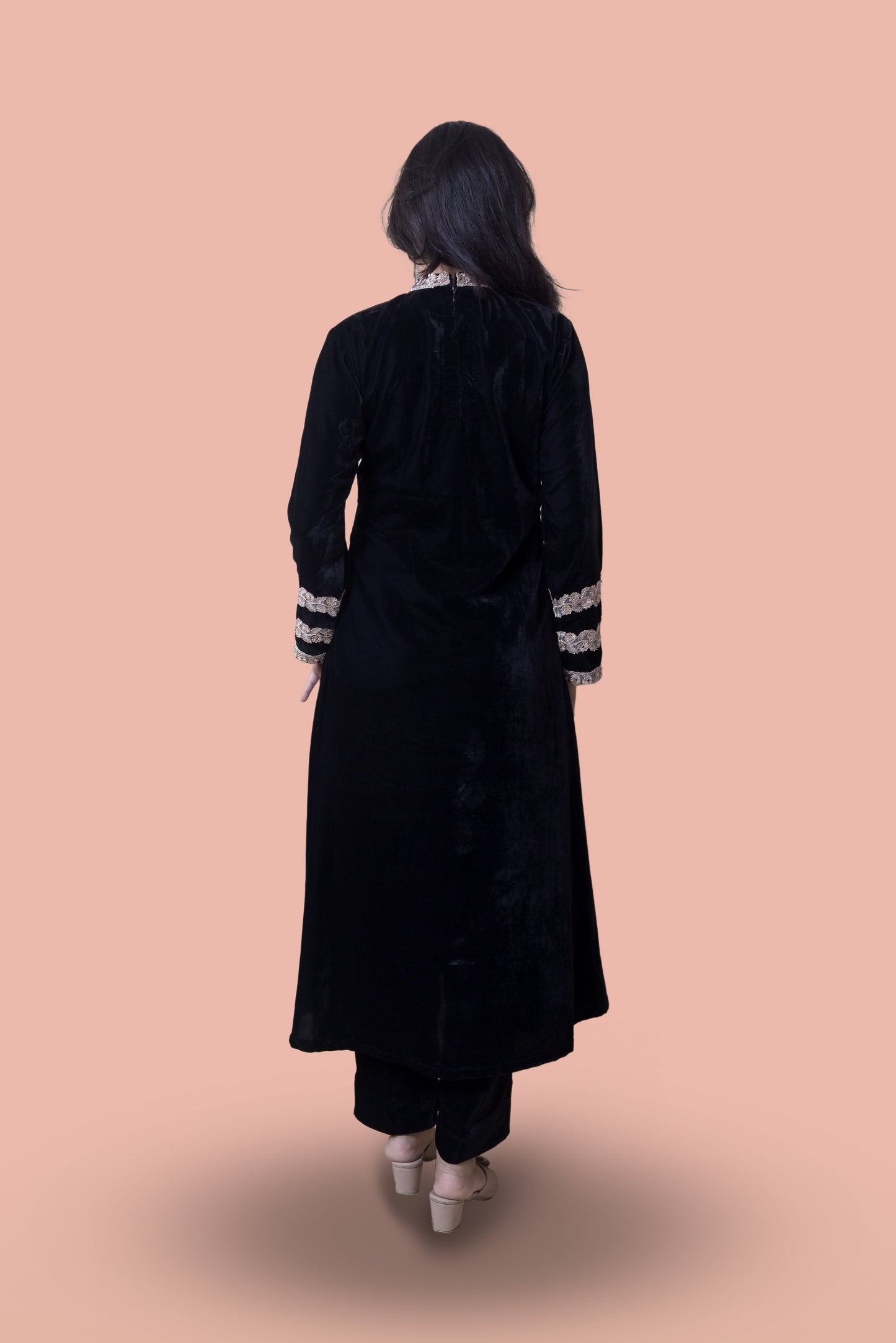 Two Piece Black Velvet Set(High Neck)