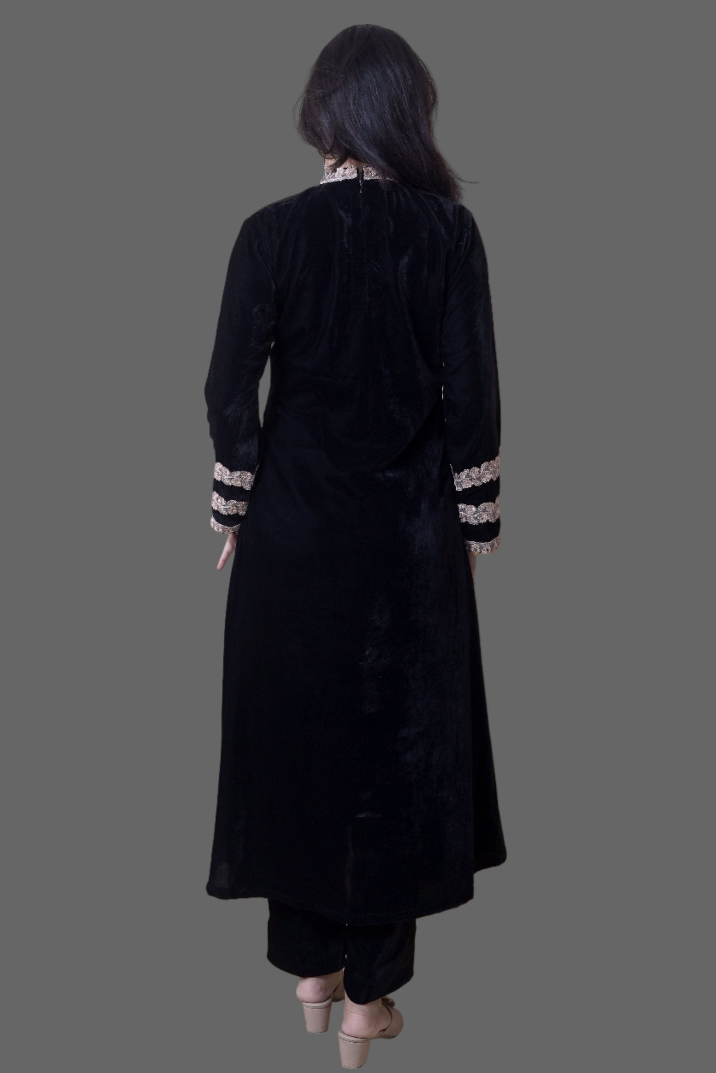 Two Piece Black Velvet Set(High Neck)