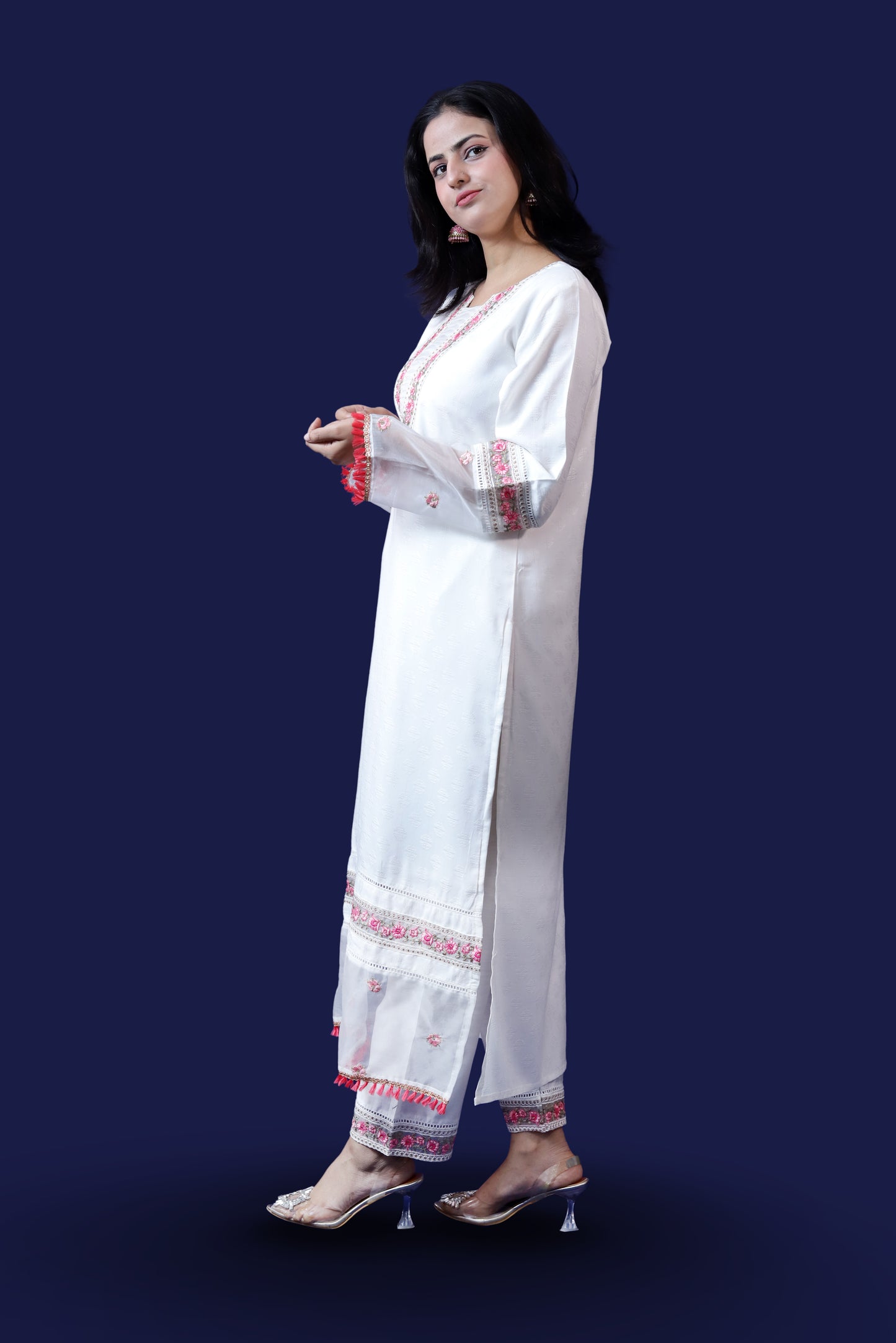 Off White Silk Blend Suit Set