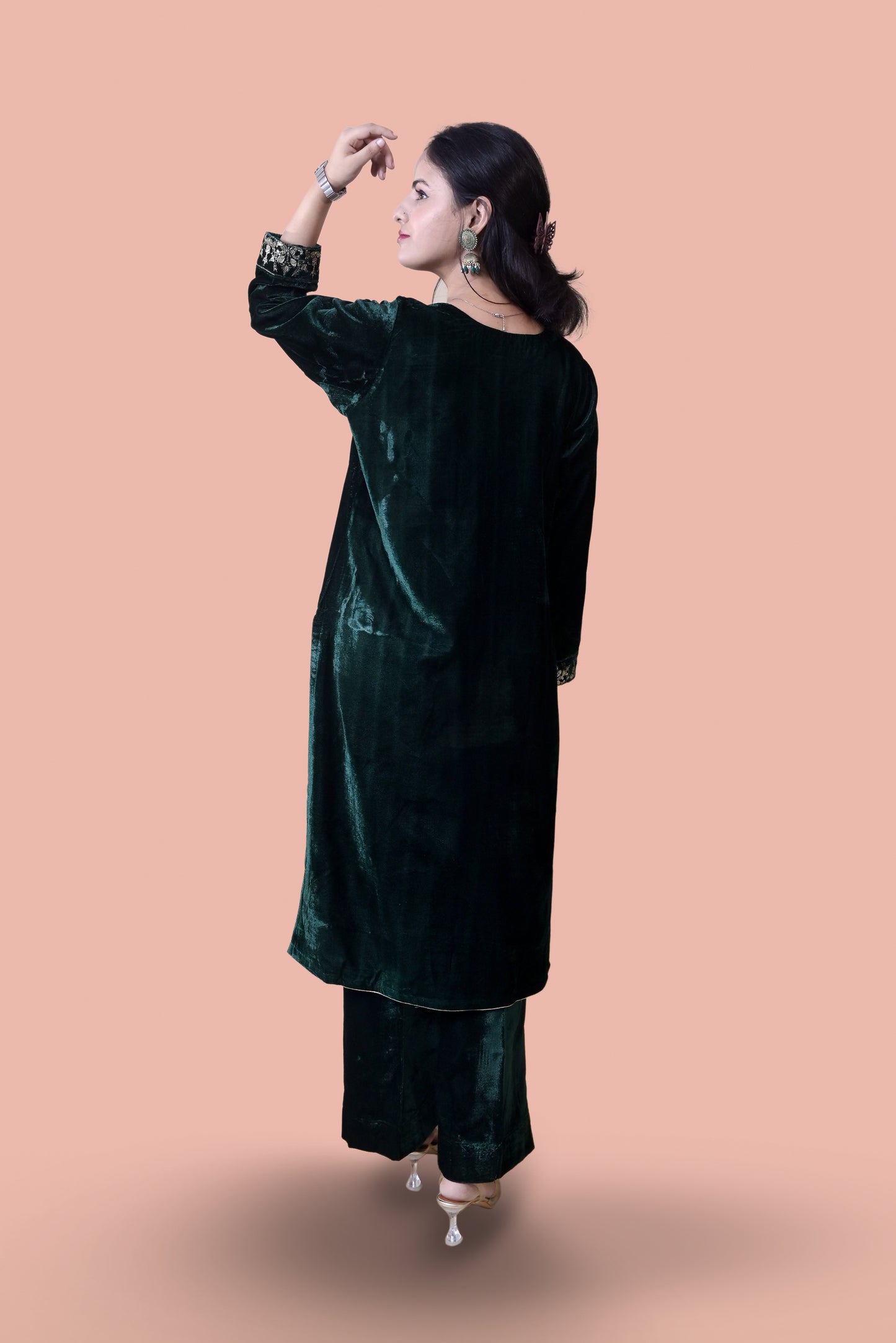 Regal Green Velvet Yoke Design Kurta Set