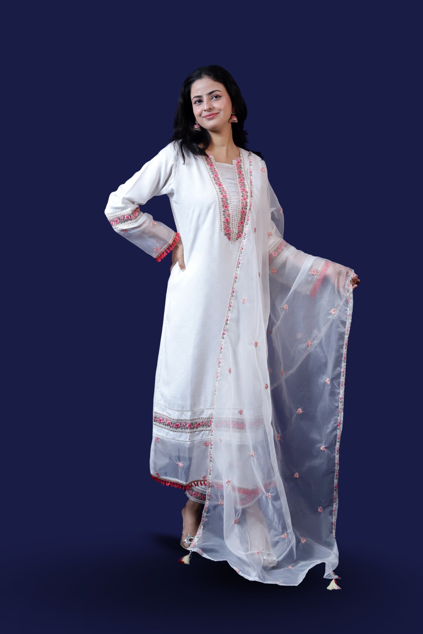 Off White Silk Blend Suit Set