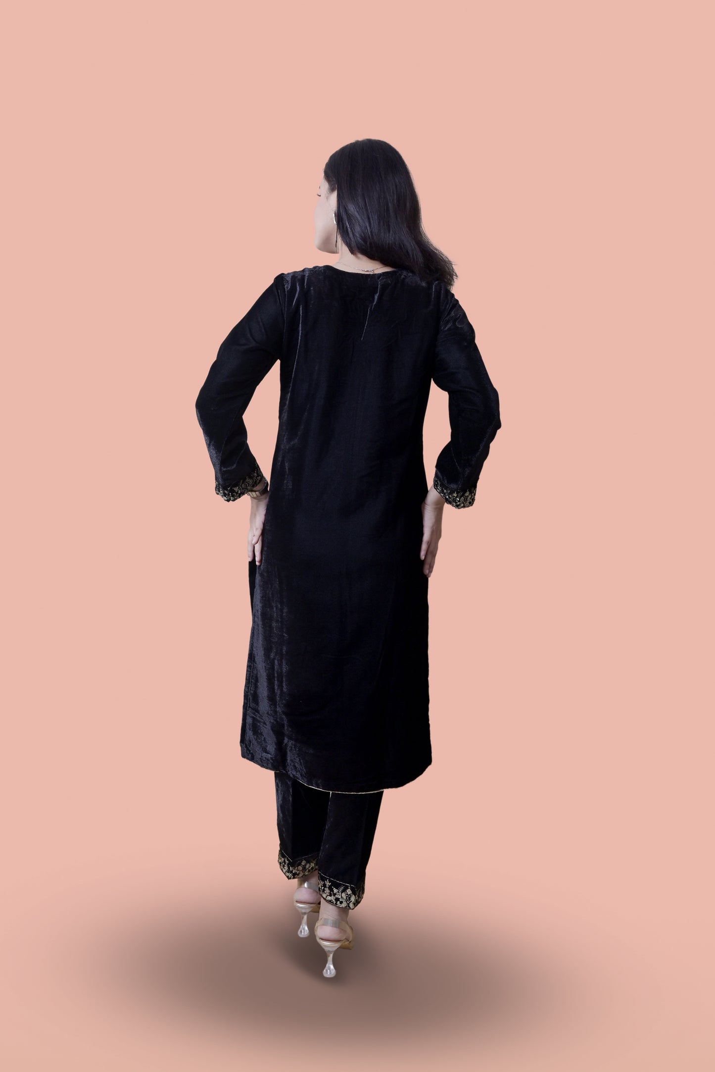 Regal Black Velvet Yoke Design Kurta Set