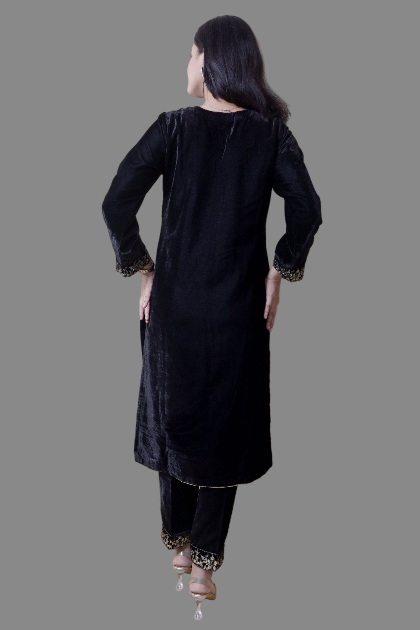 Regal Black Velvet Yoke Design Kurta Set