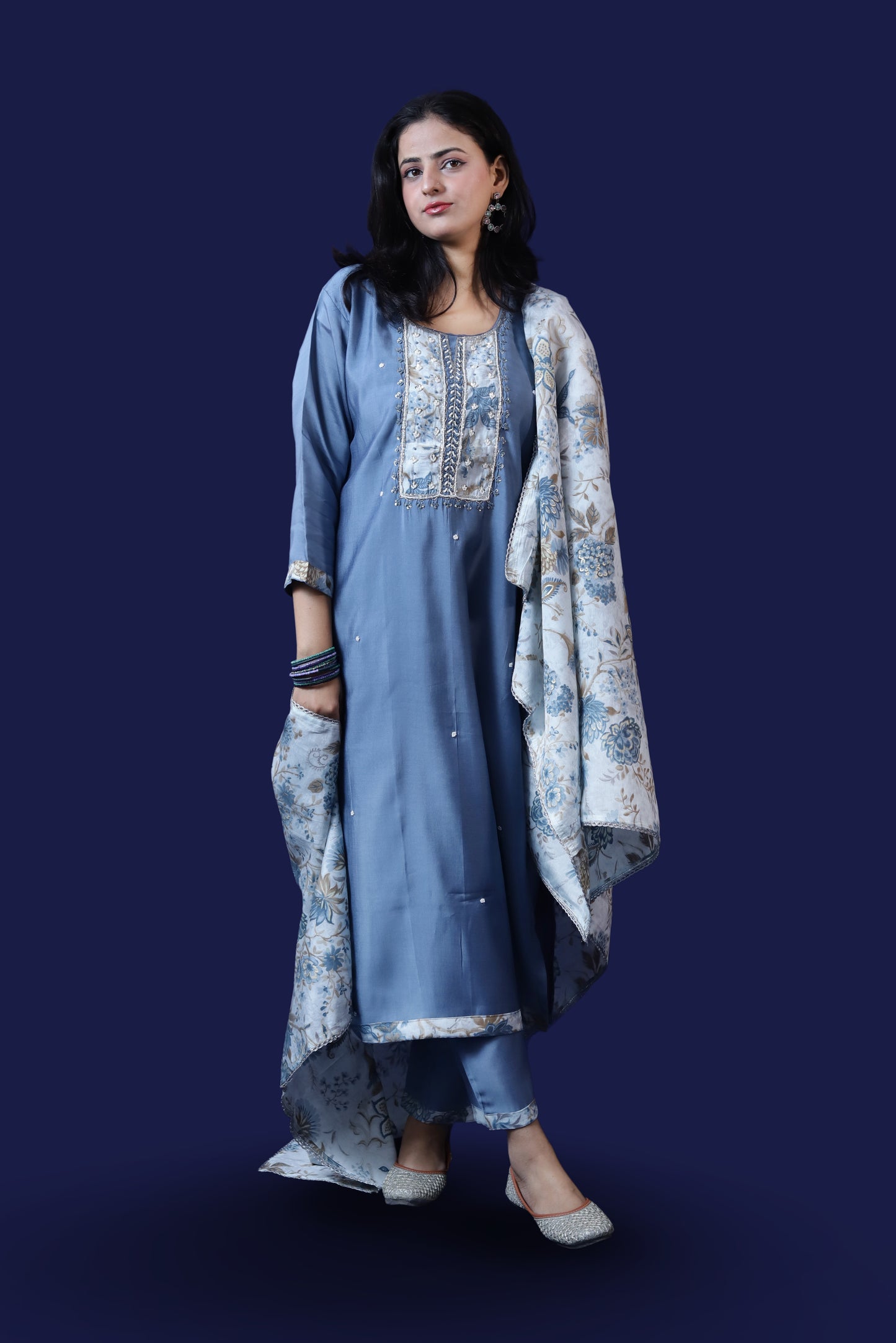 Grey Muslin Suit Set