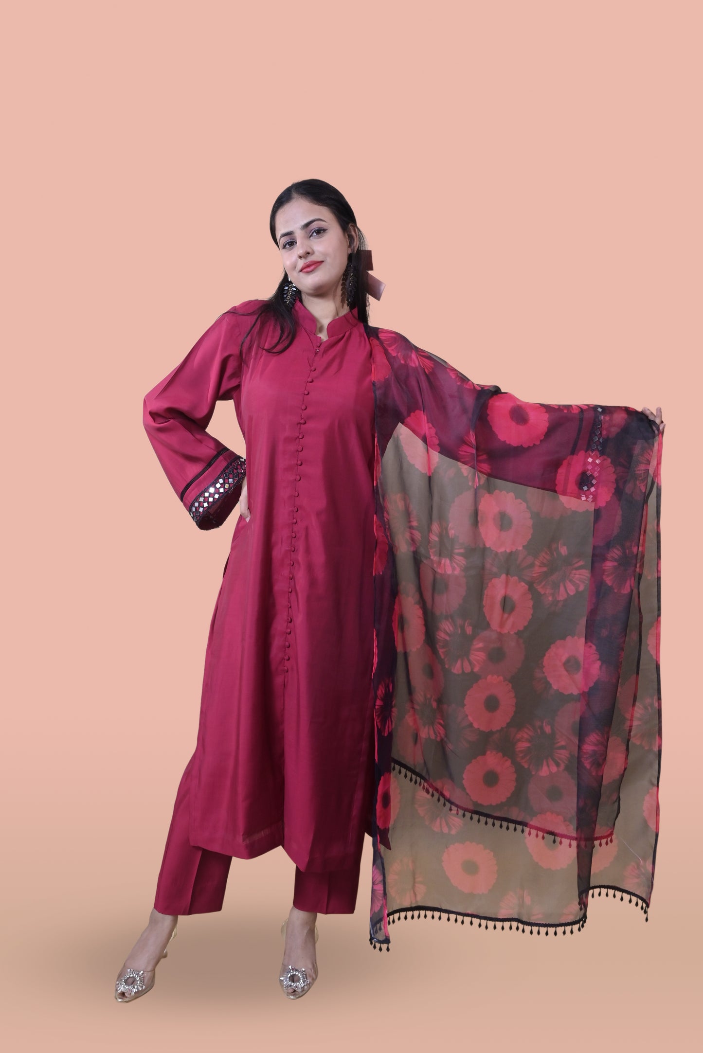 Dark Magenta Silk Kurta Set