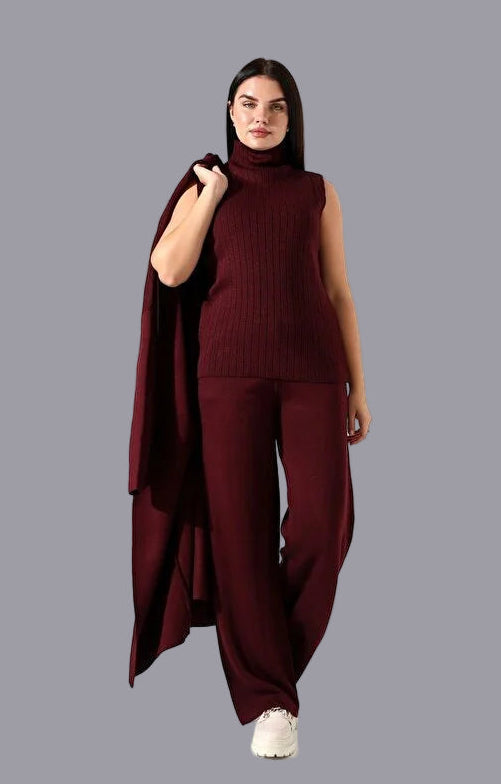 Hight Neck/Polo Neck 3 Piece Woolen Coord Set(Suitable For L-XXL)