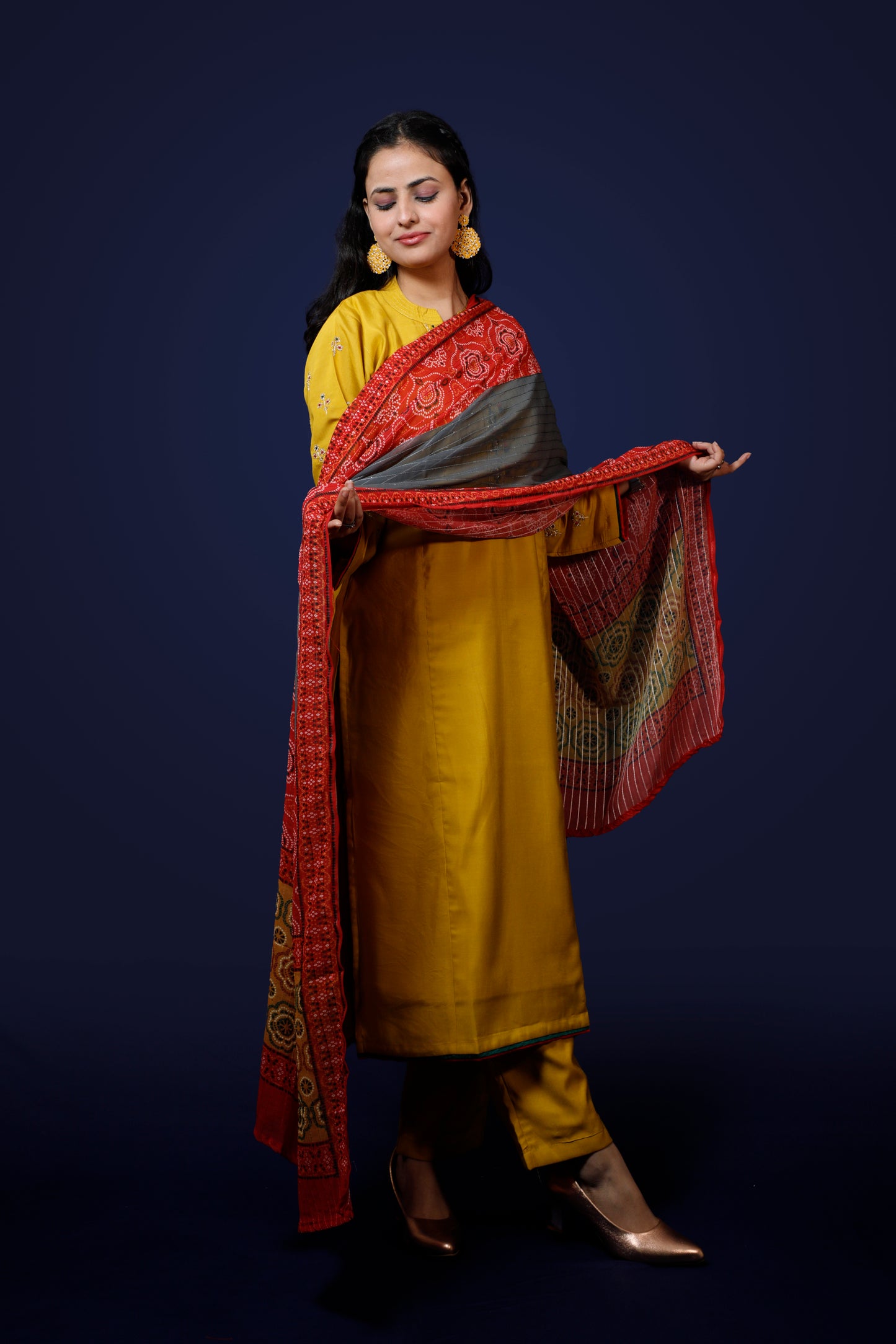 Mustard Yellow Silk Blend 3pcs Suit
