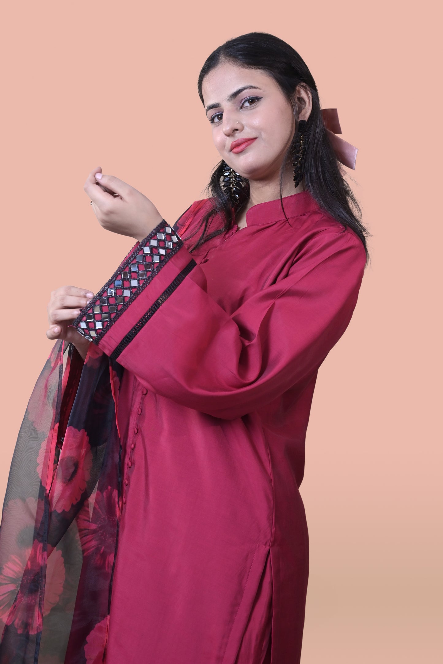 Dark Magenta Silk Kurta Set
