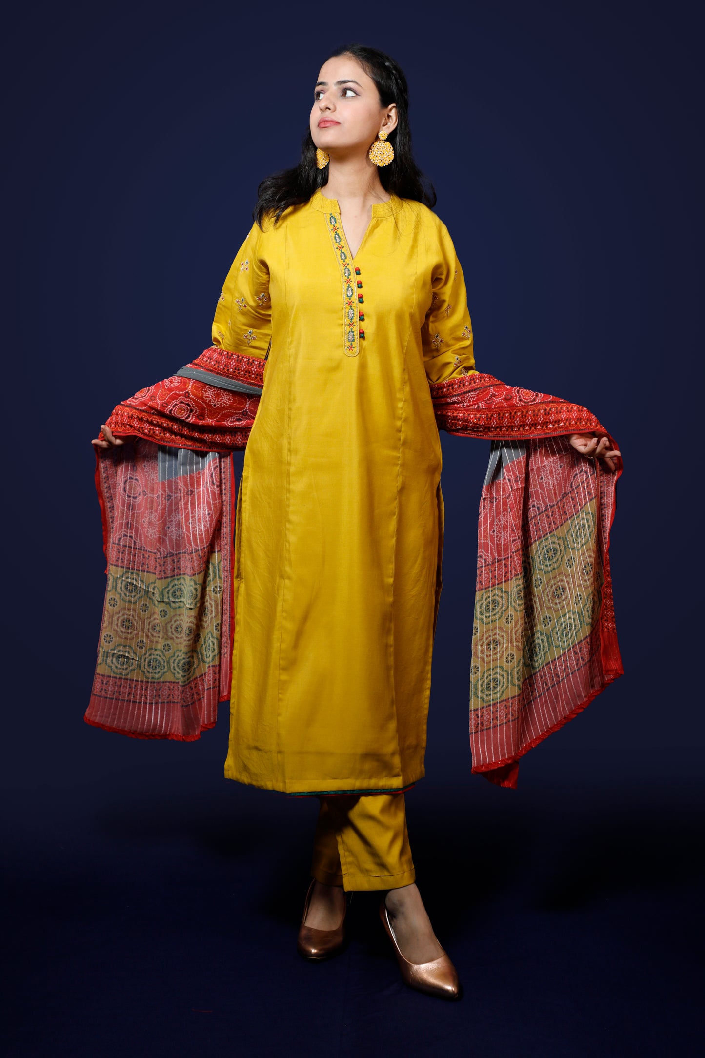 Mustard Yellow Silk Blend 3pcs Suit