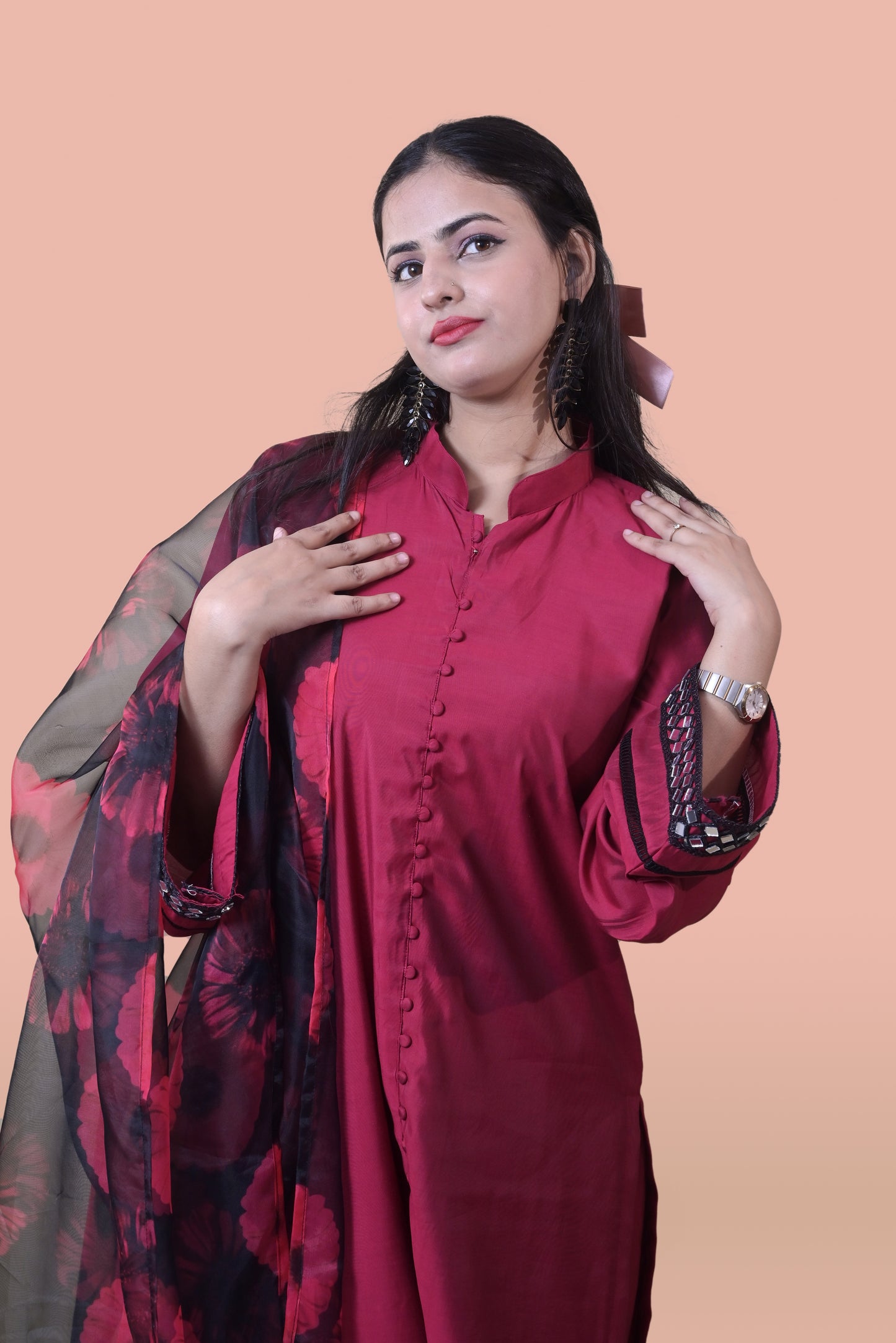 Dark Magenta Silk Kurta Set