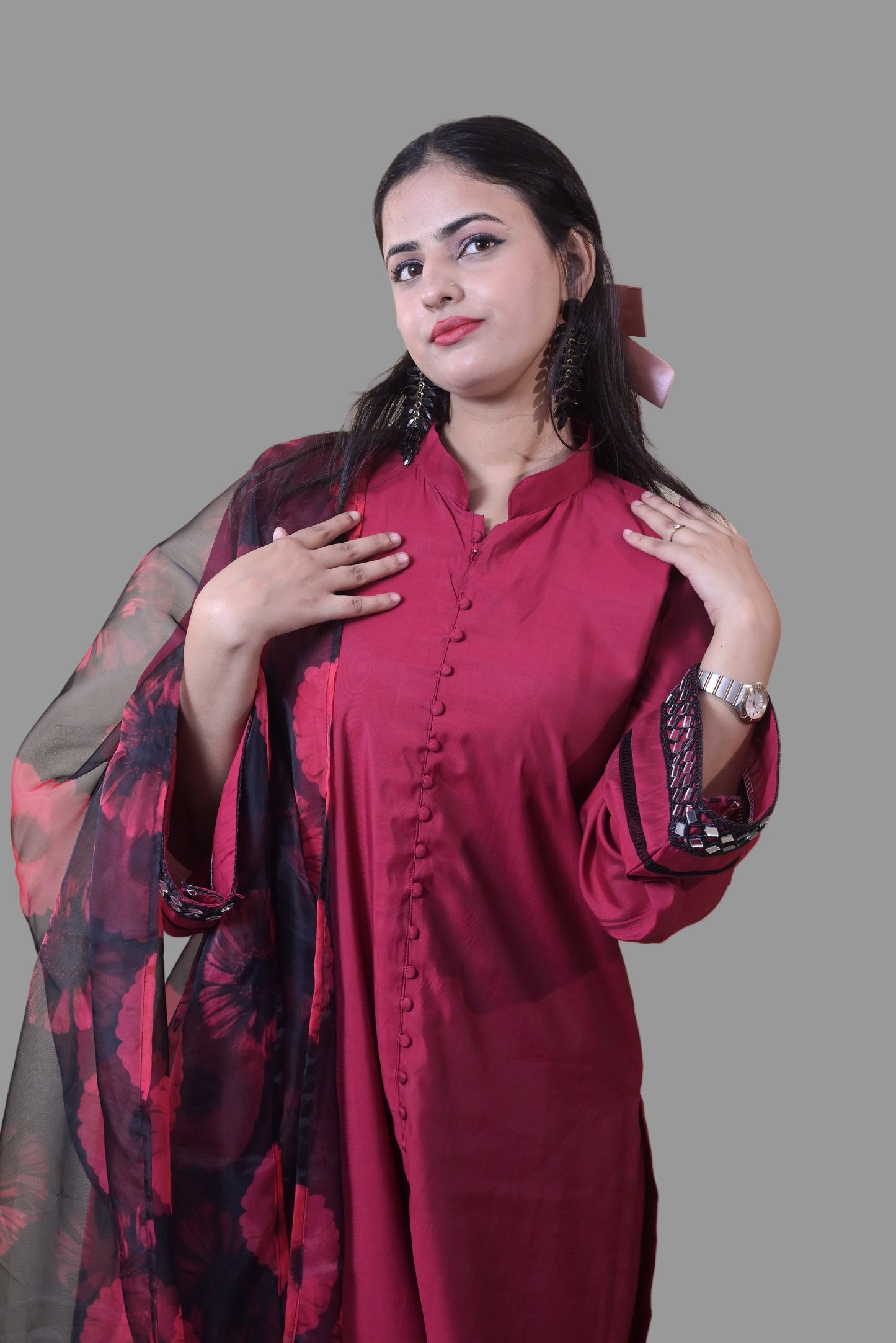 Dark Magenta Silk Kurta Set