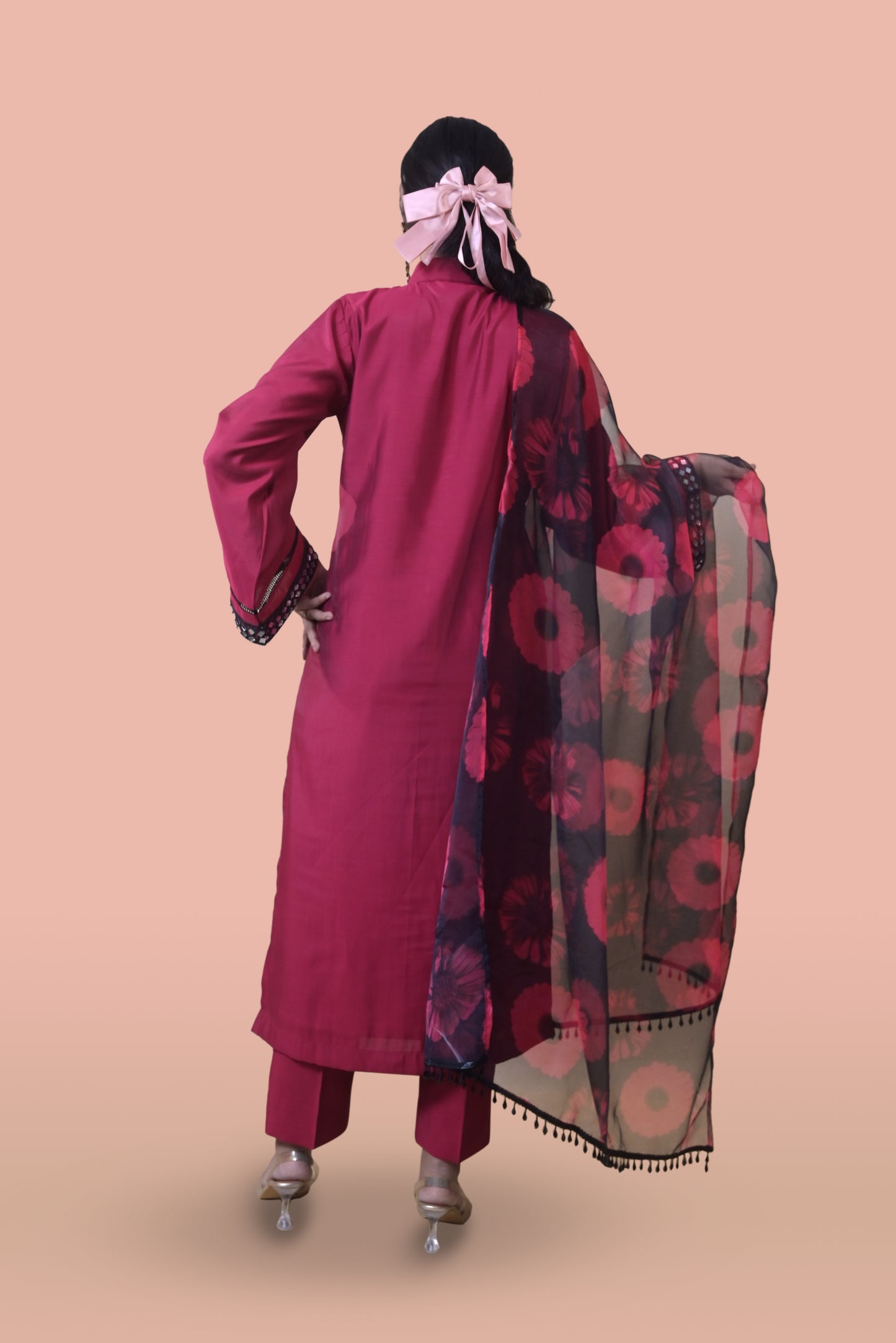 Dark Magenta Silk Kurta Set