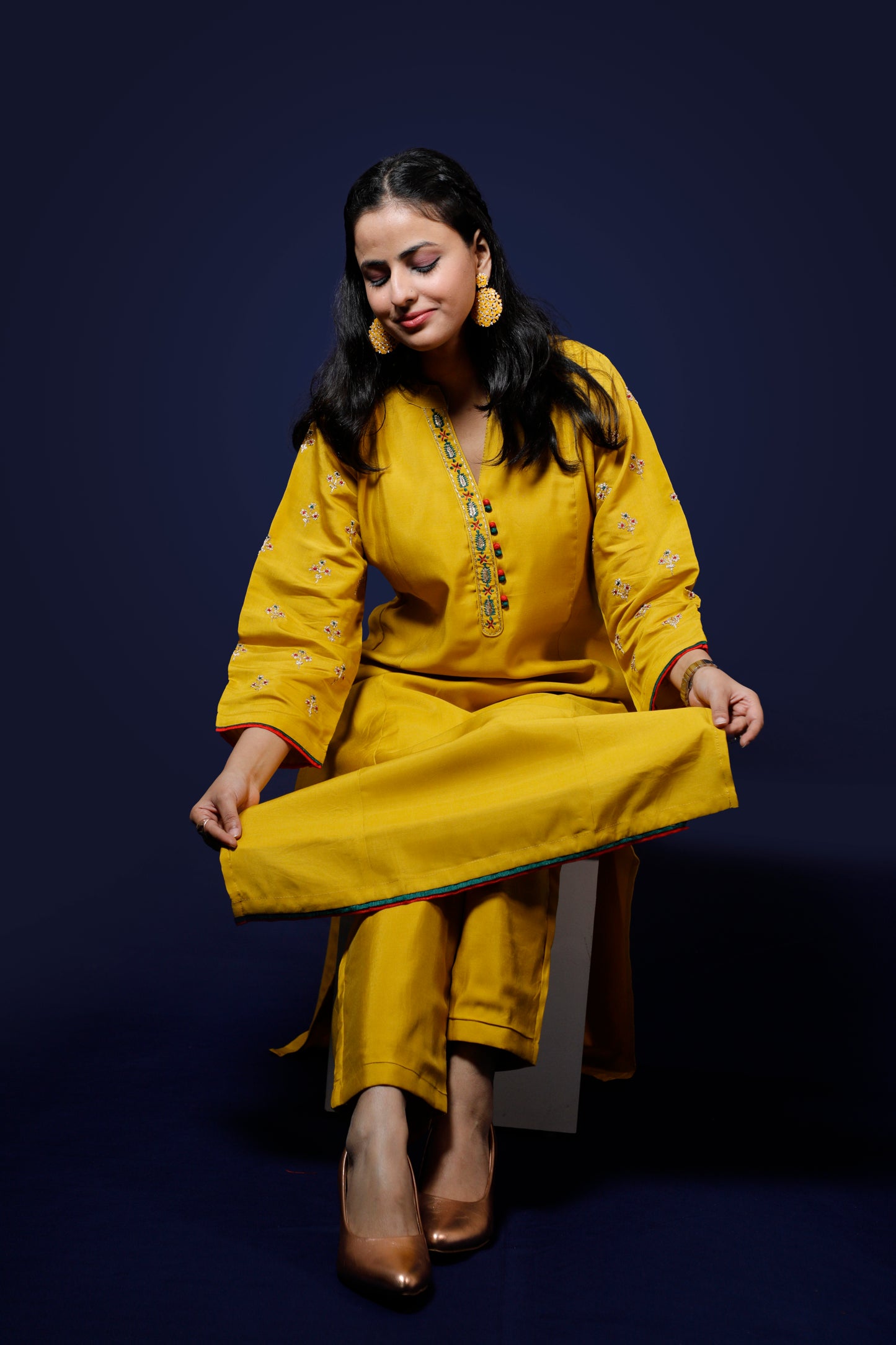 Mustard Yellow Silk Blend 3pcs Suit