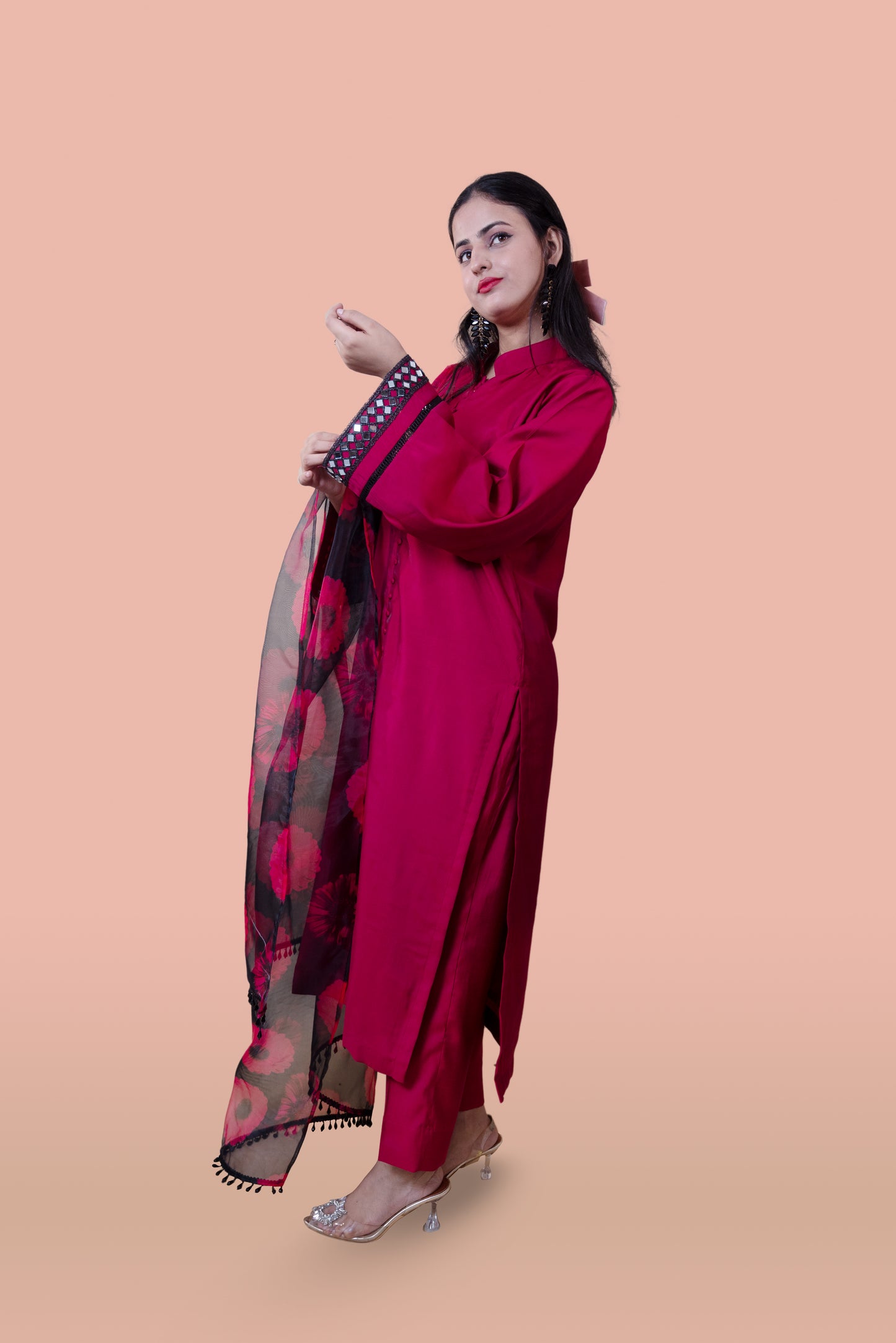 Dark Magenta Silk Kurta Set