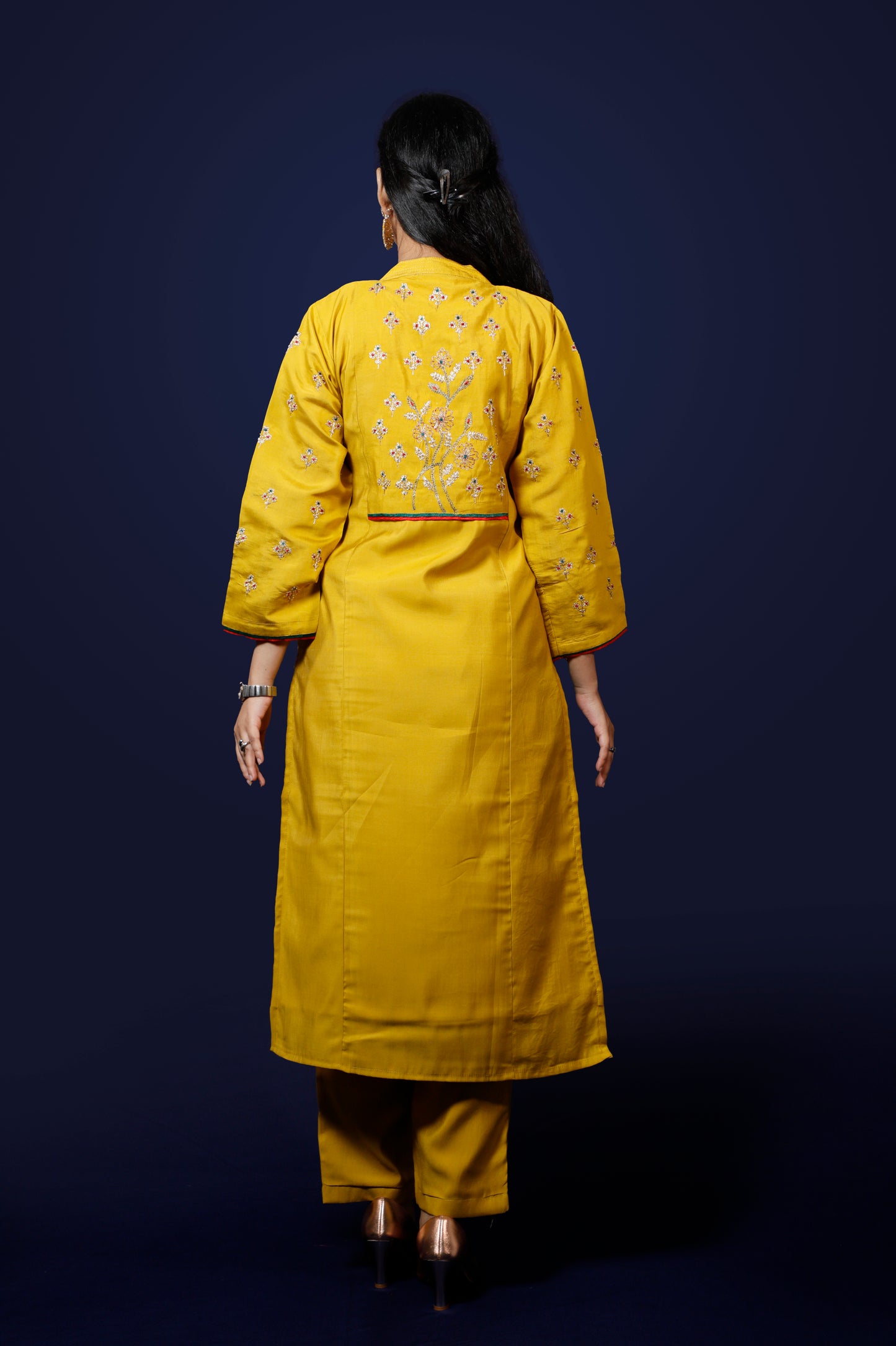 Mustard Yellow Silk Blend 3pcs Suit
