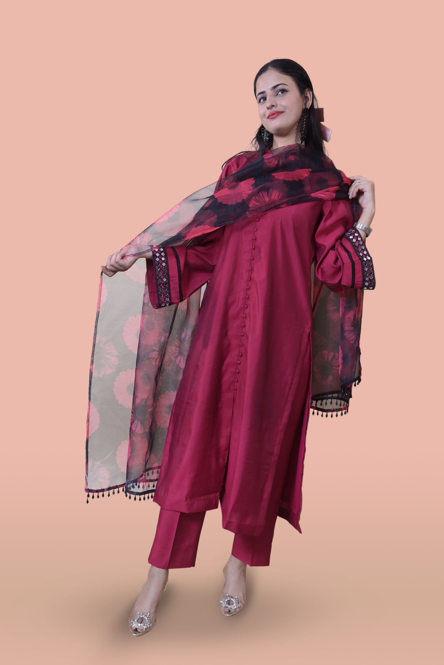 Dark Magenta Silk Kurta Set