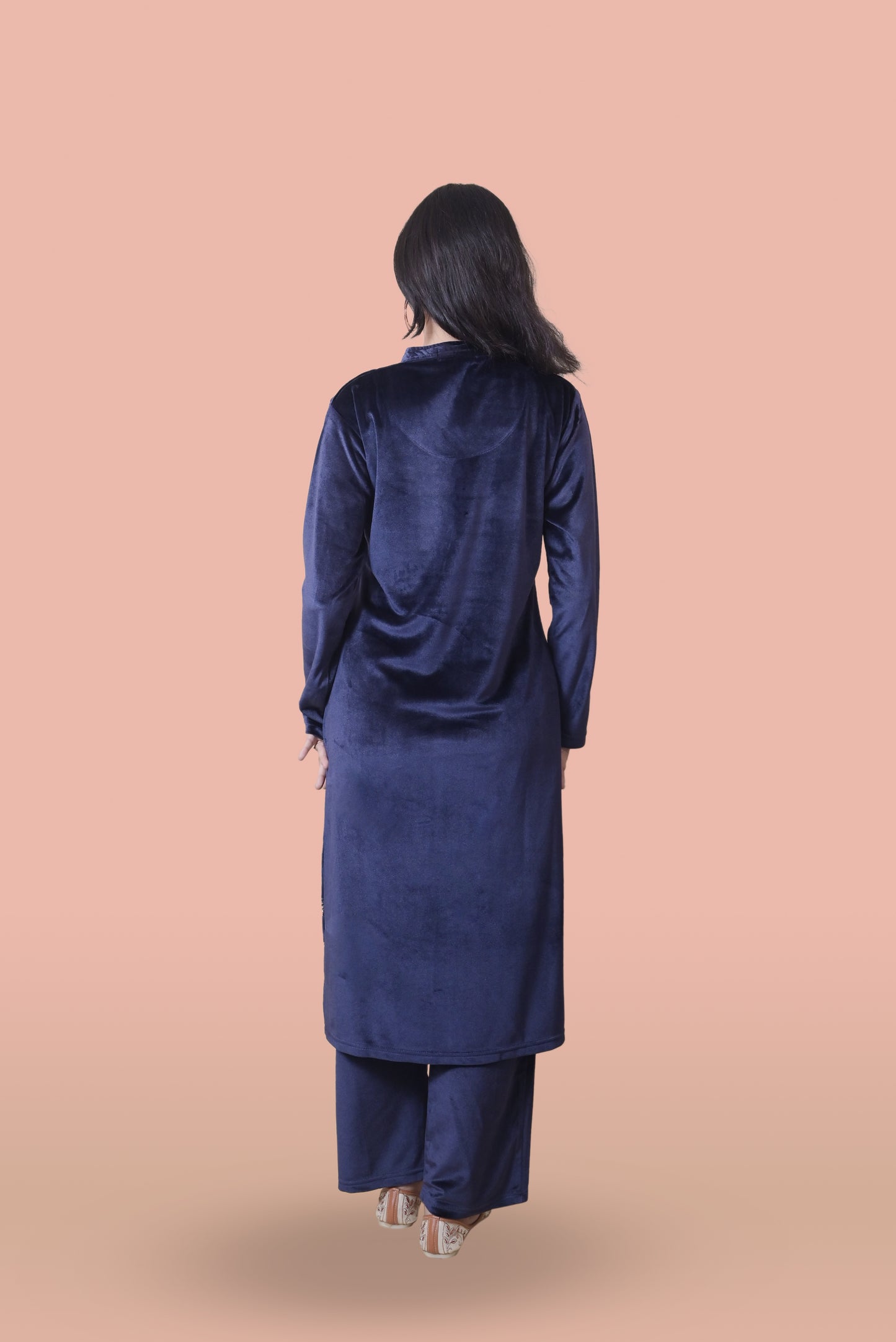 Navy Blue Velvet Shawl Kurta Set