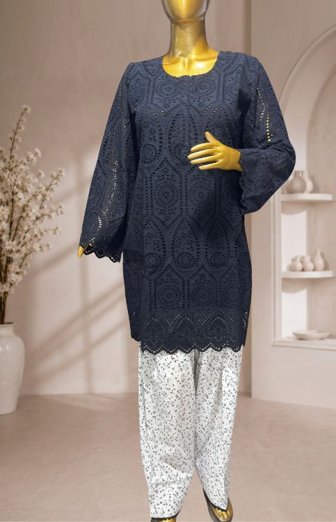 Black Hakoba Kurta with Printed White Farshi