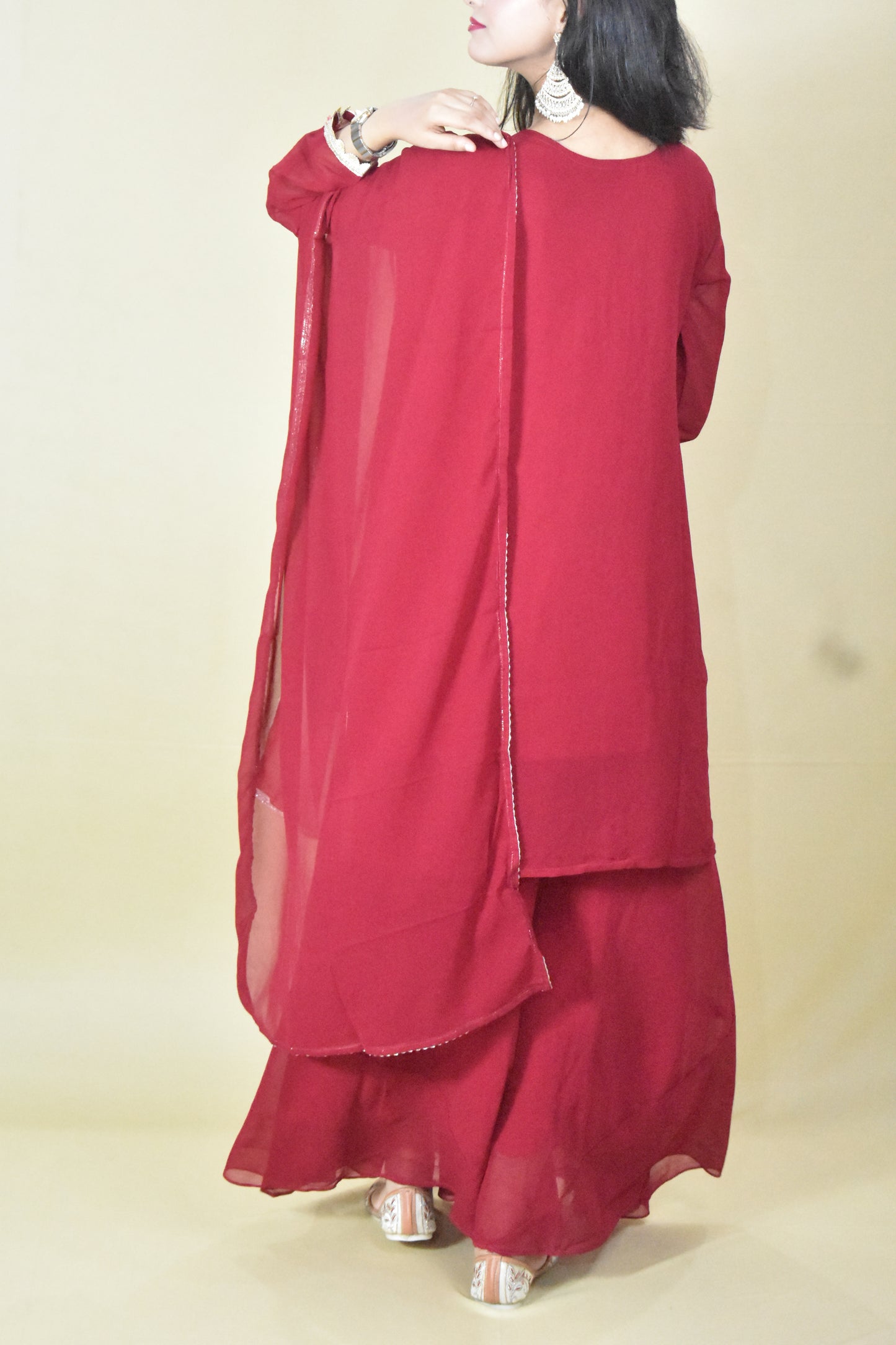 MAROON HANDWORK KURTA WITH SHARARA AND DUPATTA