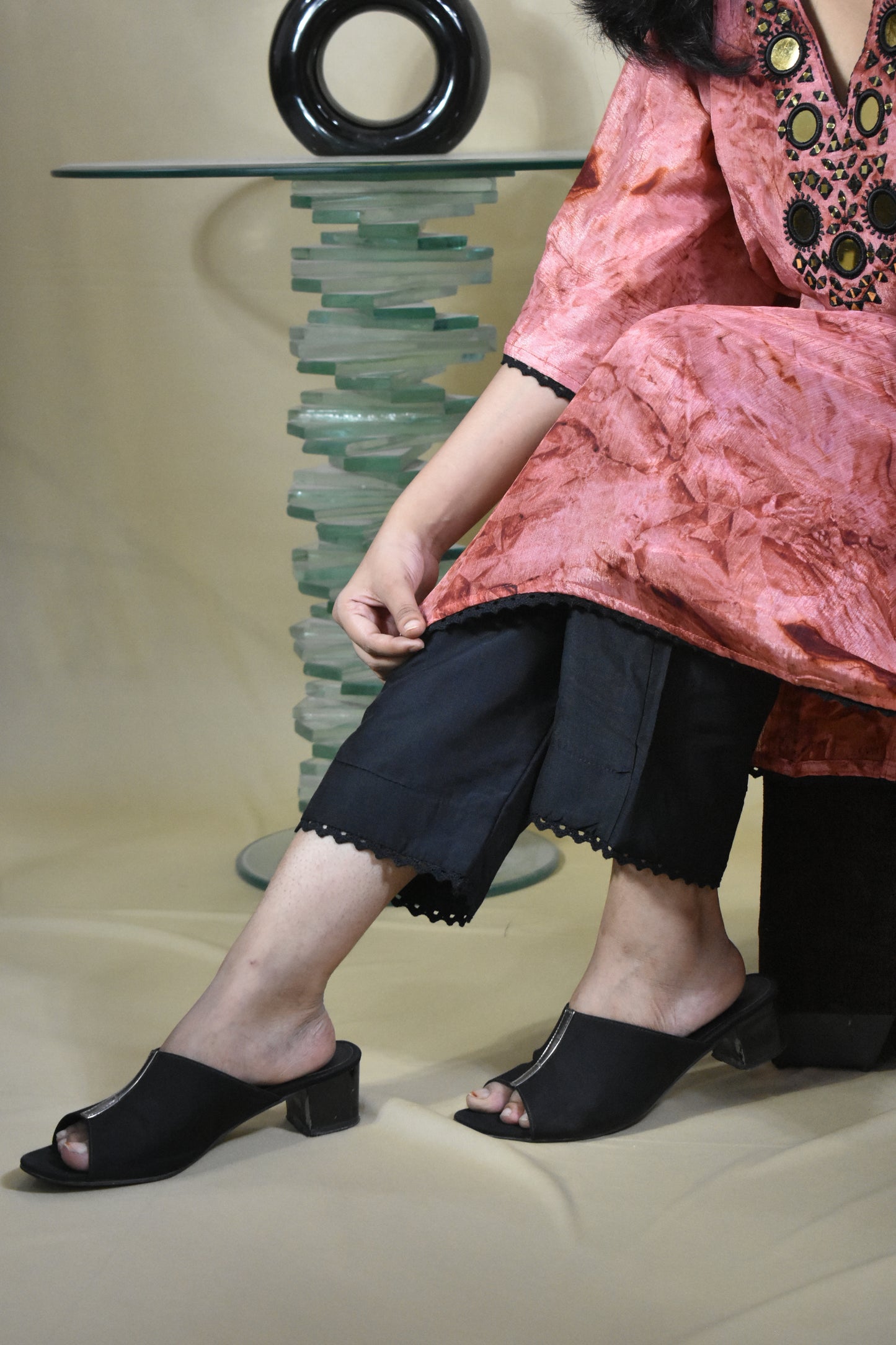 COPPER AND BLACK V-NECK KAFTAN WITH SEPARATE INNER AND TROUSER