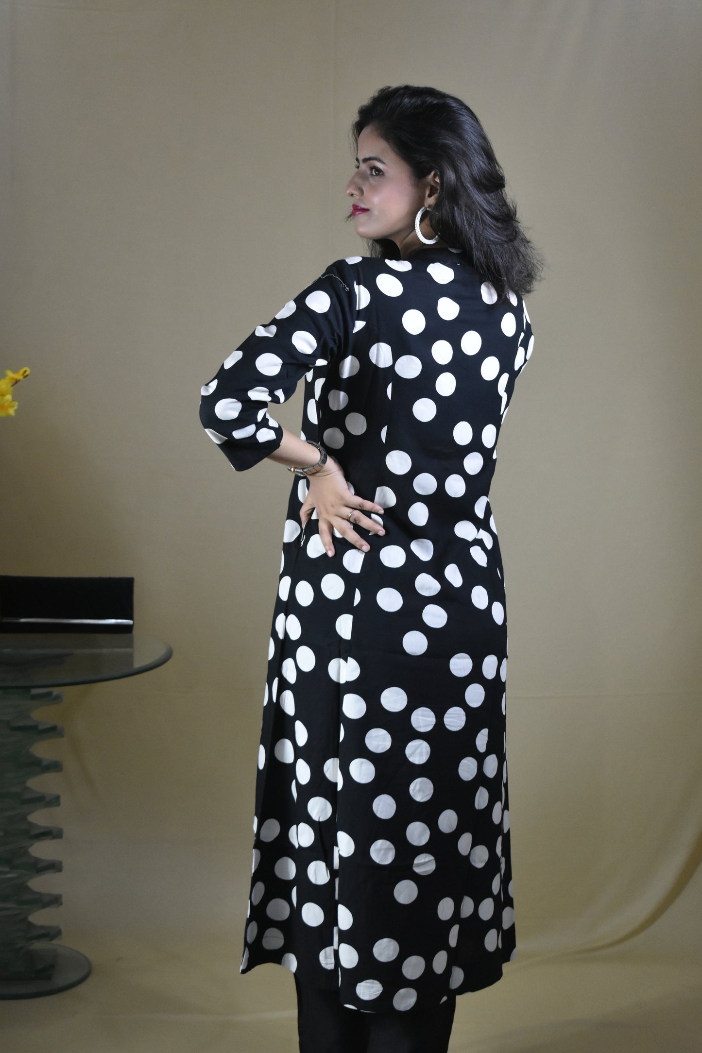 BLACK AND BEAUTIFUL VISCOSE RAYON A LINE KURTA AND PANT SET