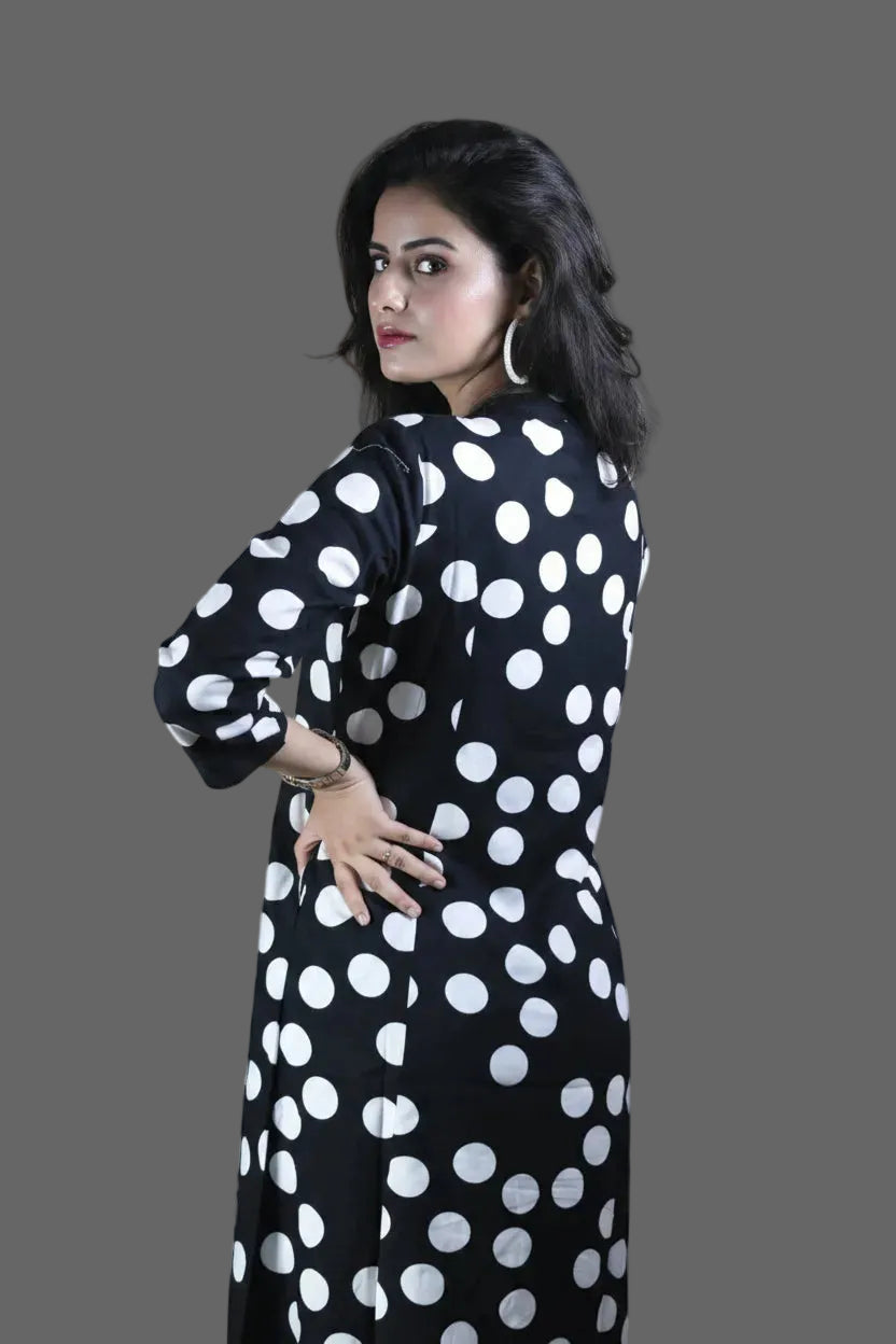 BLACK AND BEAUTIFUL VISCOSE RAYON A LINE KURTA AND PANT SET