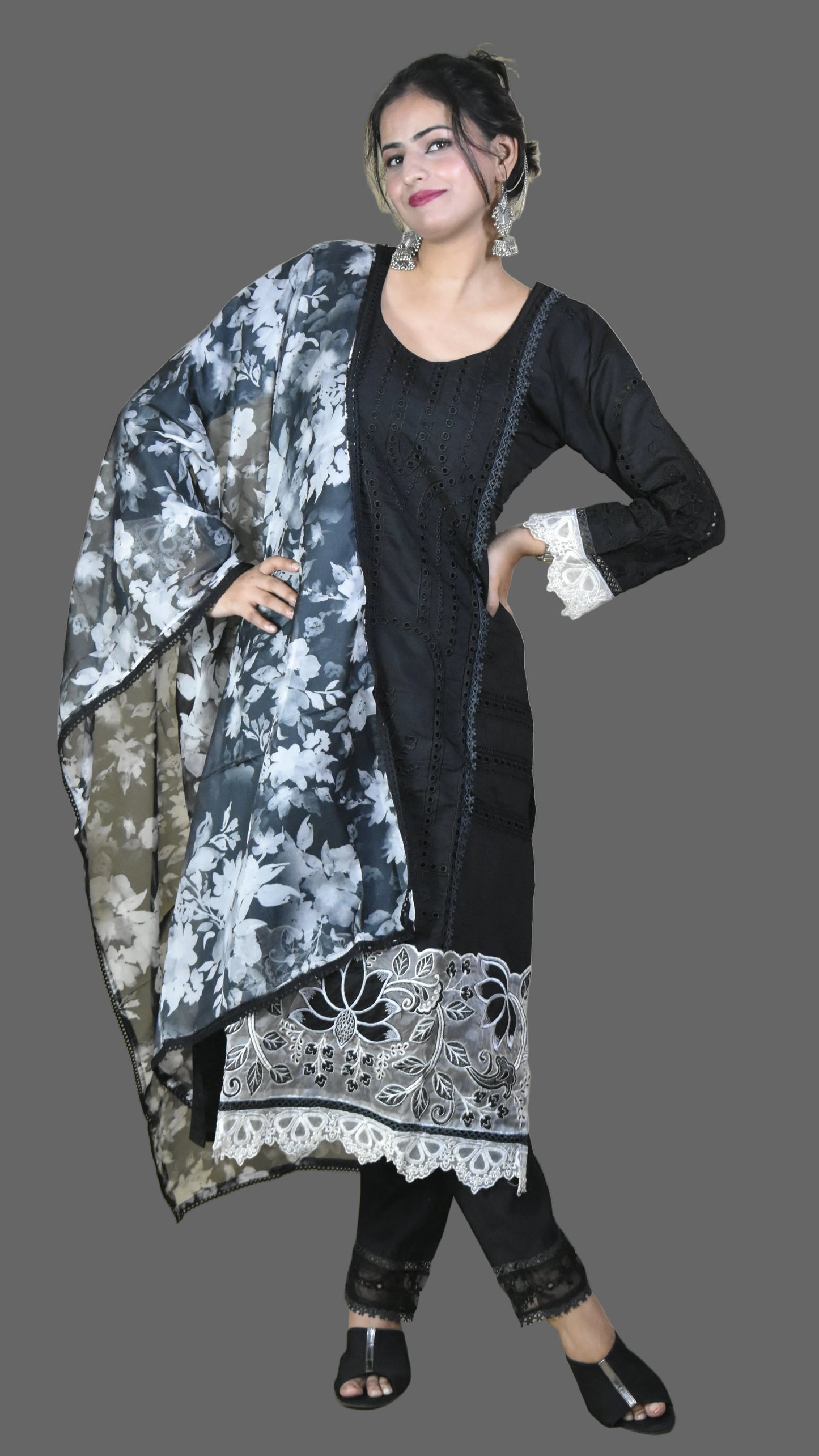 BOLD BLACK SILK BLEND SUIT DUPATTA SET