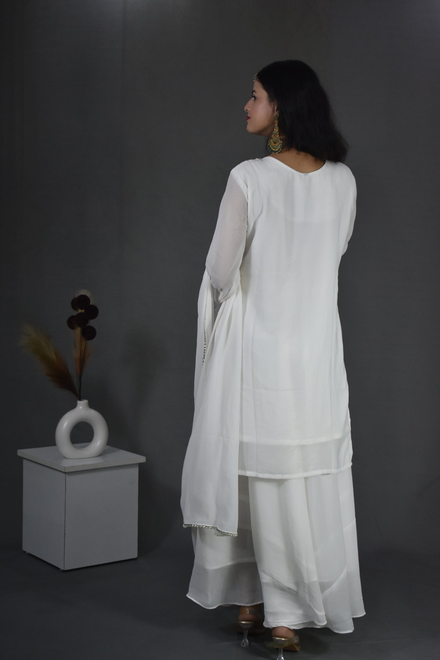 OFF WHITE HANDWORK KURTA WITH SHARARA AND DUPATTA