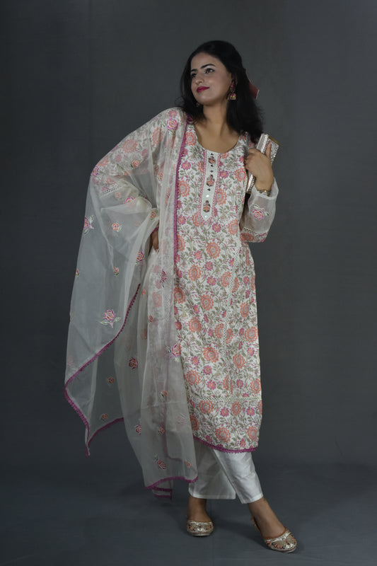 OFF WHITE FLORAL PRINT SUIT SET
