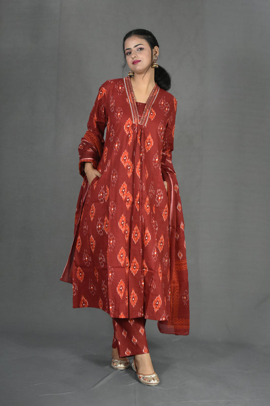 Magnificent Maroon A-line Kurta set