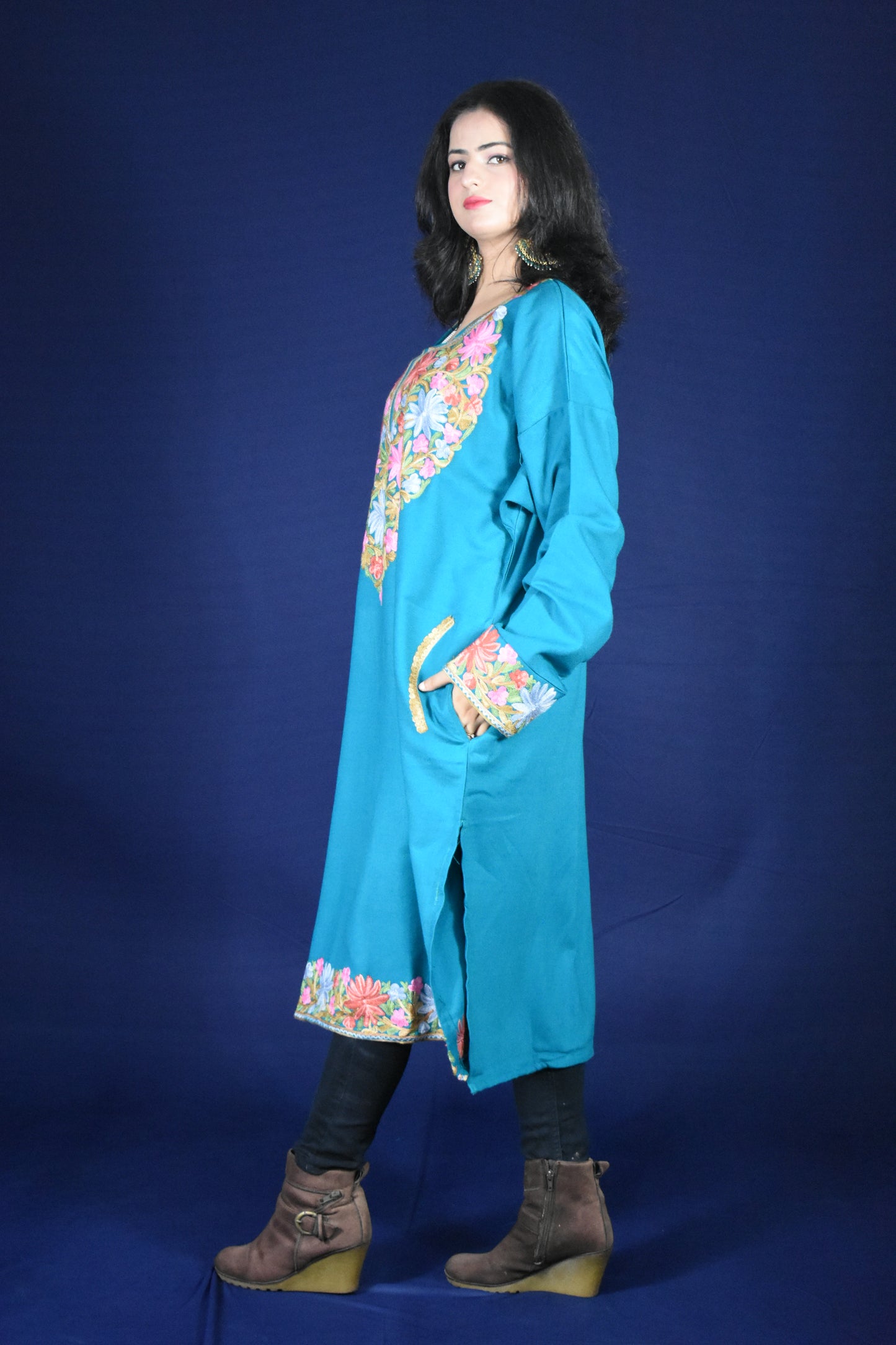 AQUA GREEN KASHMIRI PHERAN