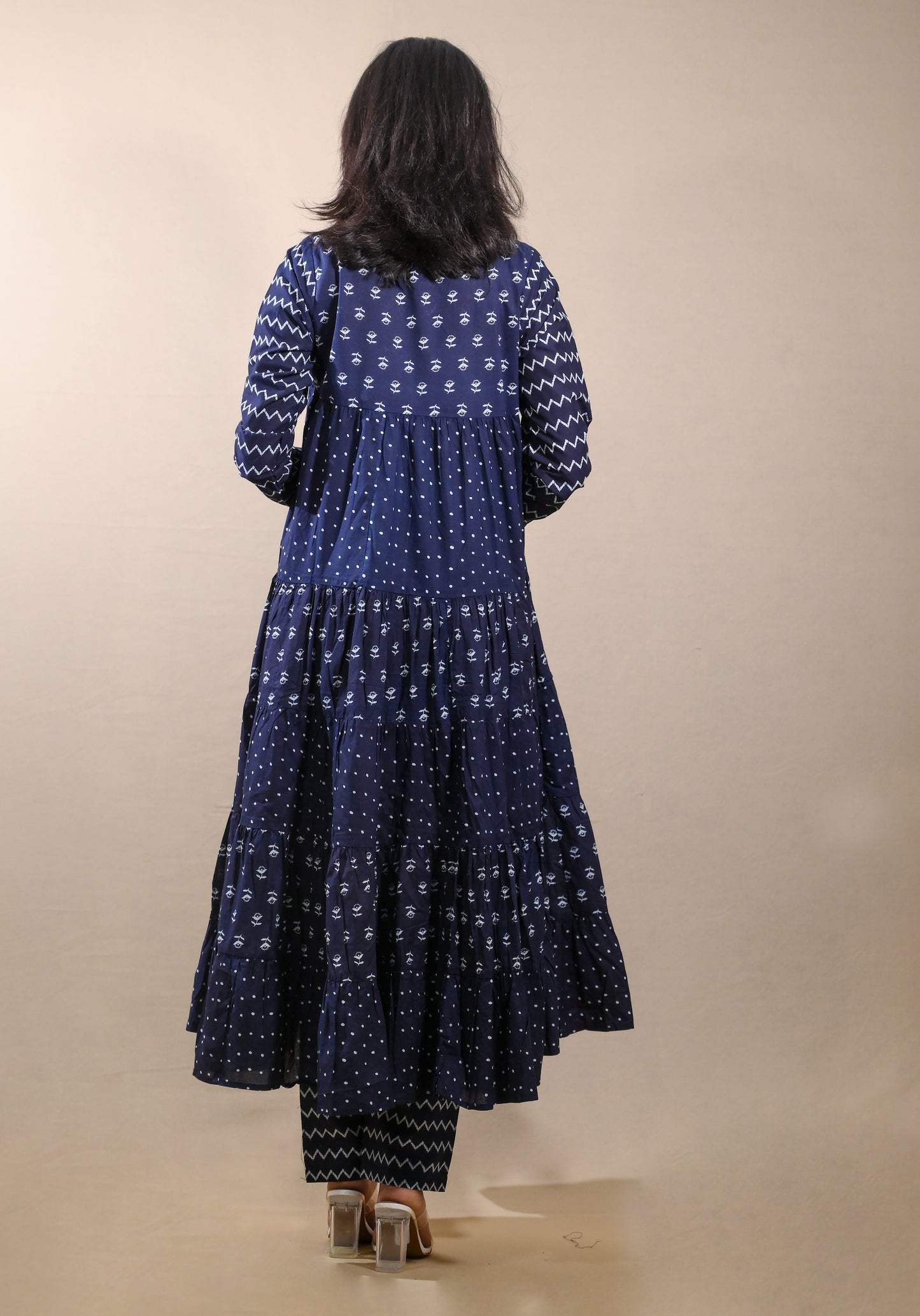 Indigo Full Flared Frock Suit Set