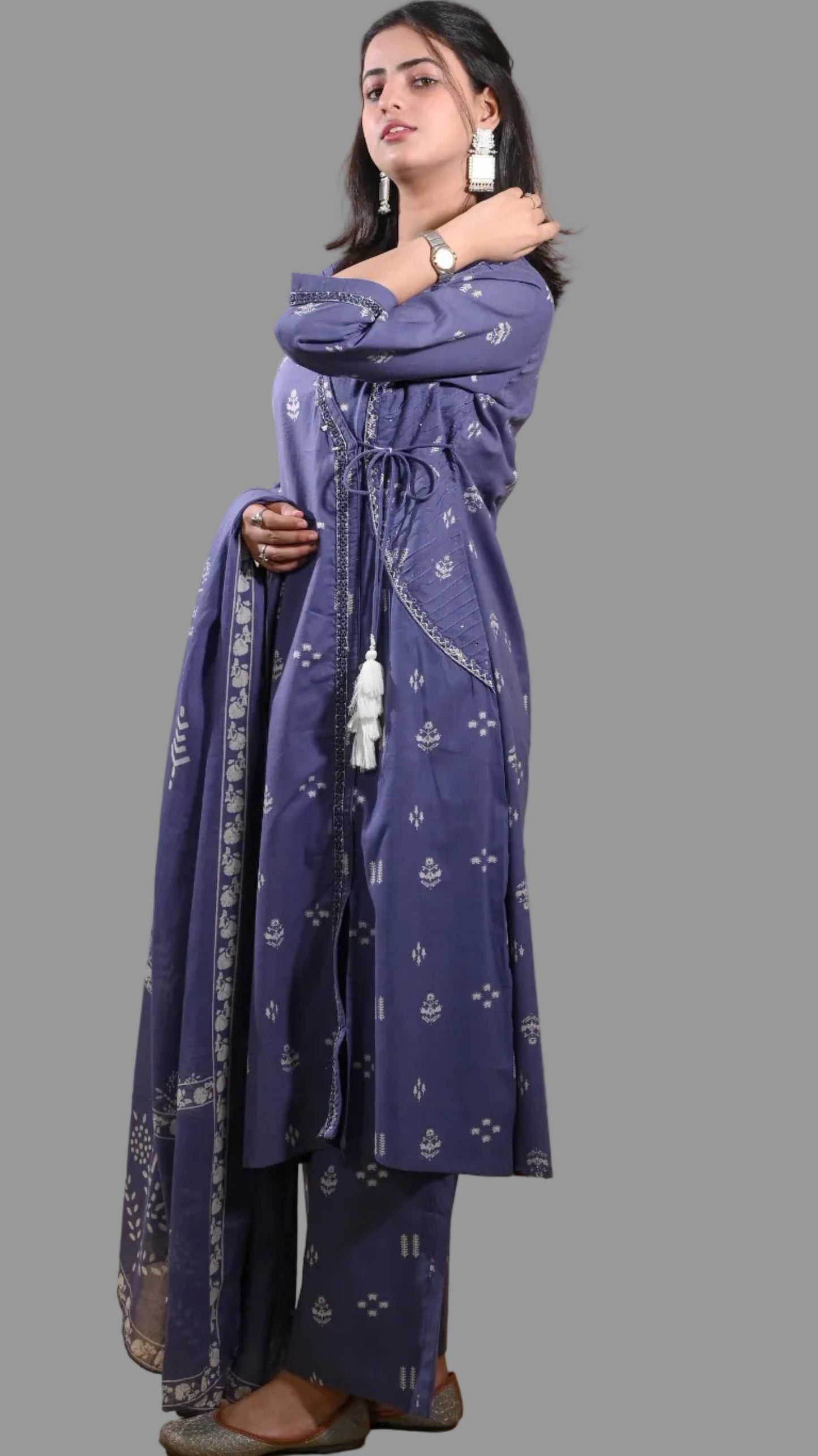 Khadi Cotton A-line Angrakha Grey Suit