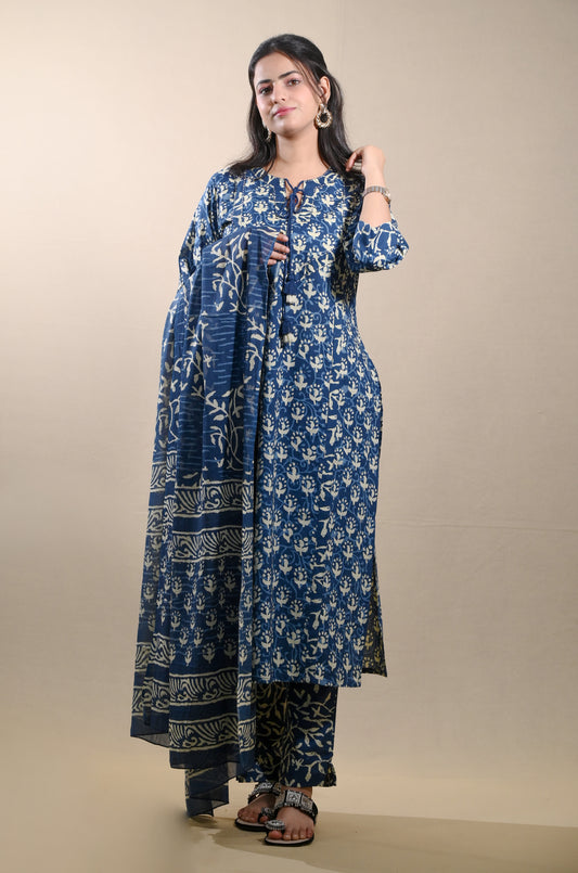 Indigo Ajrakh Print 3-Piece Set