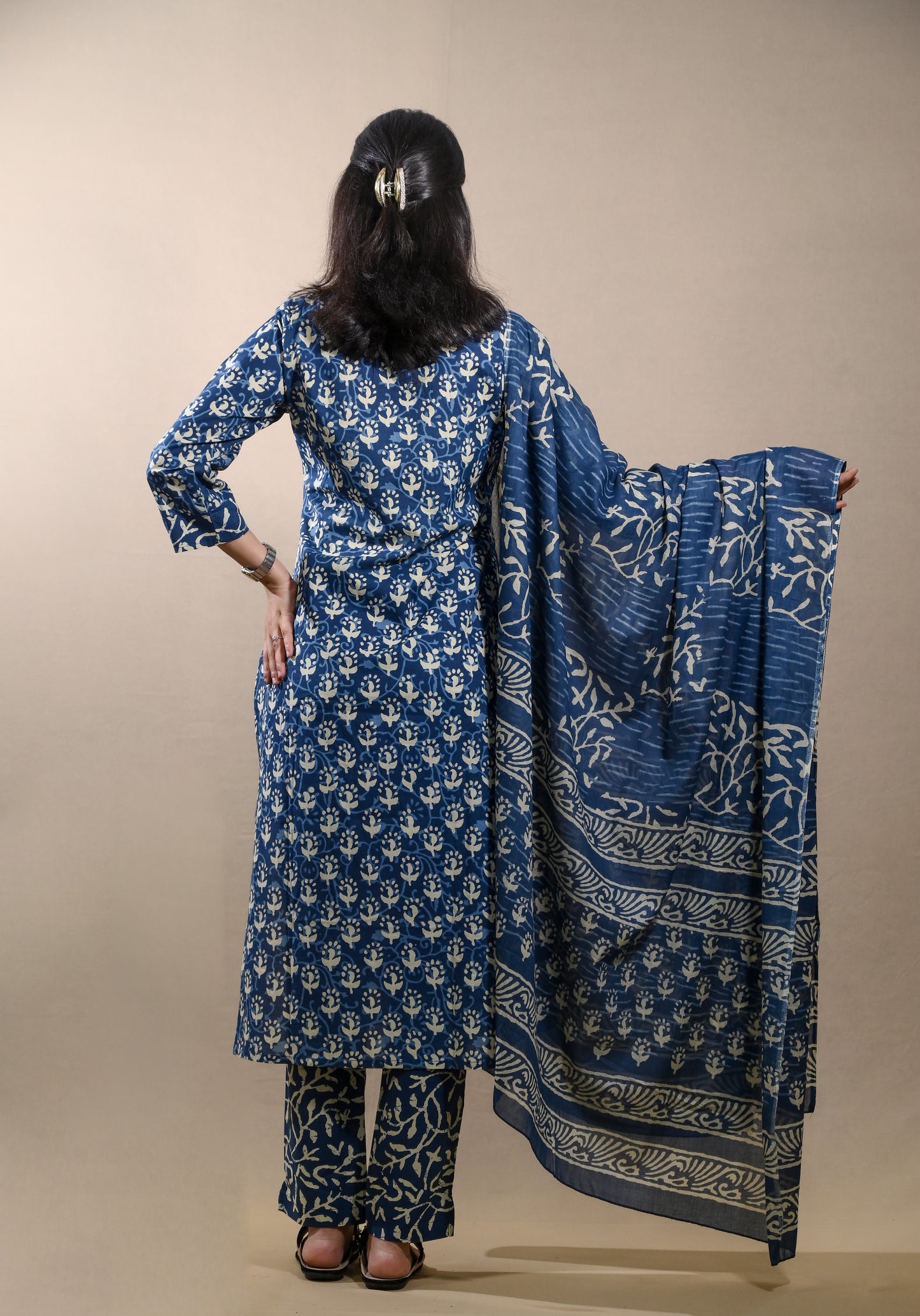 Indigo Ajrakh Print 3-Piece Set