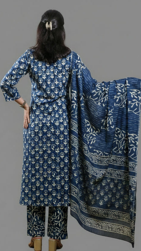 Indigo Ajrakh Print 3-Piece Set