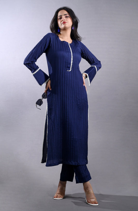 Navy Blue Straight Fit Kurta Pant Set