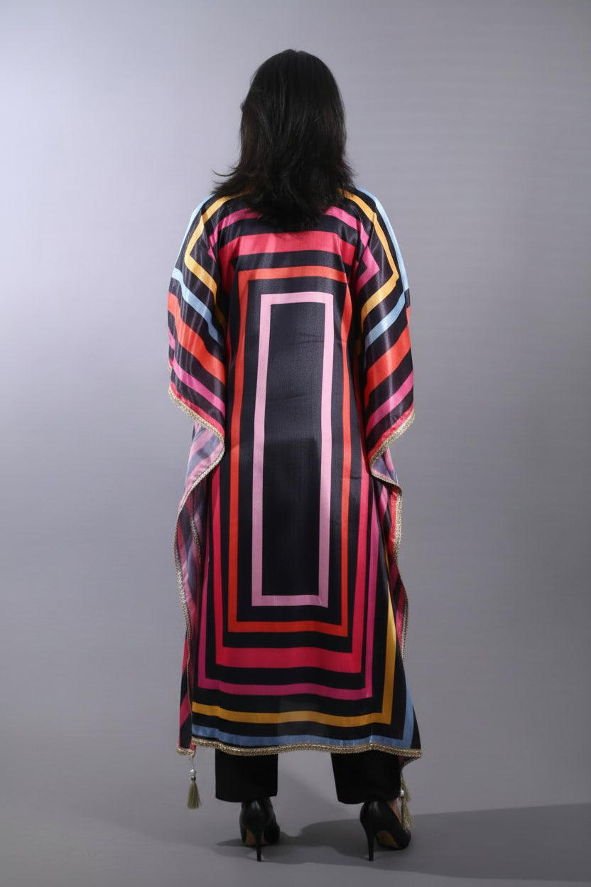 Elegant Black Geometric Print Kaftan