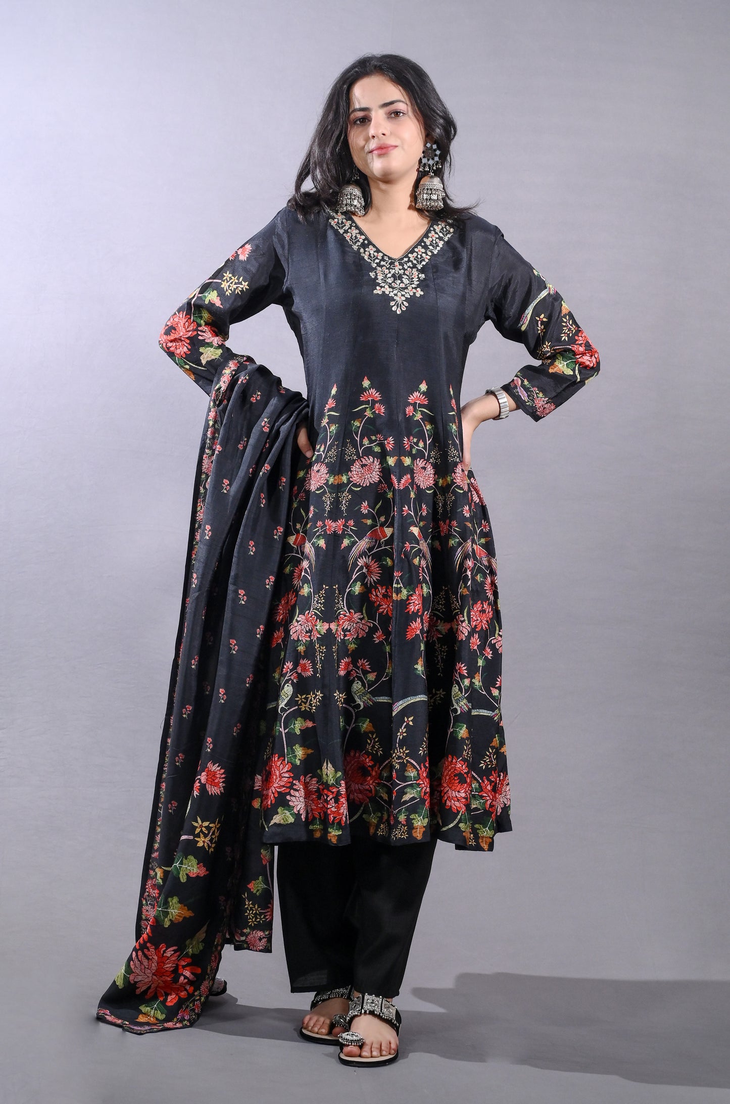 Elegant Dola Silk Black Anarkali Suit